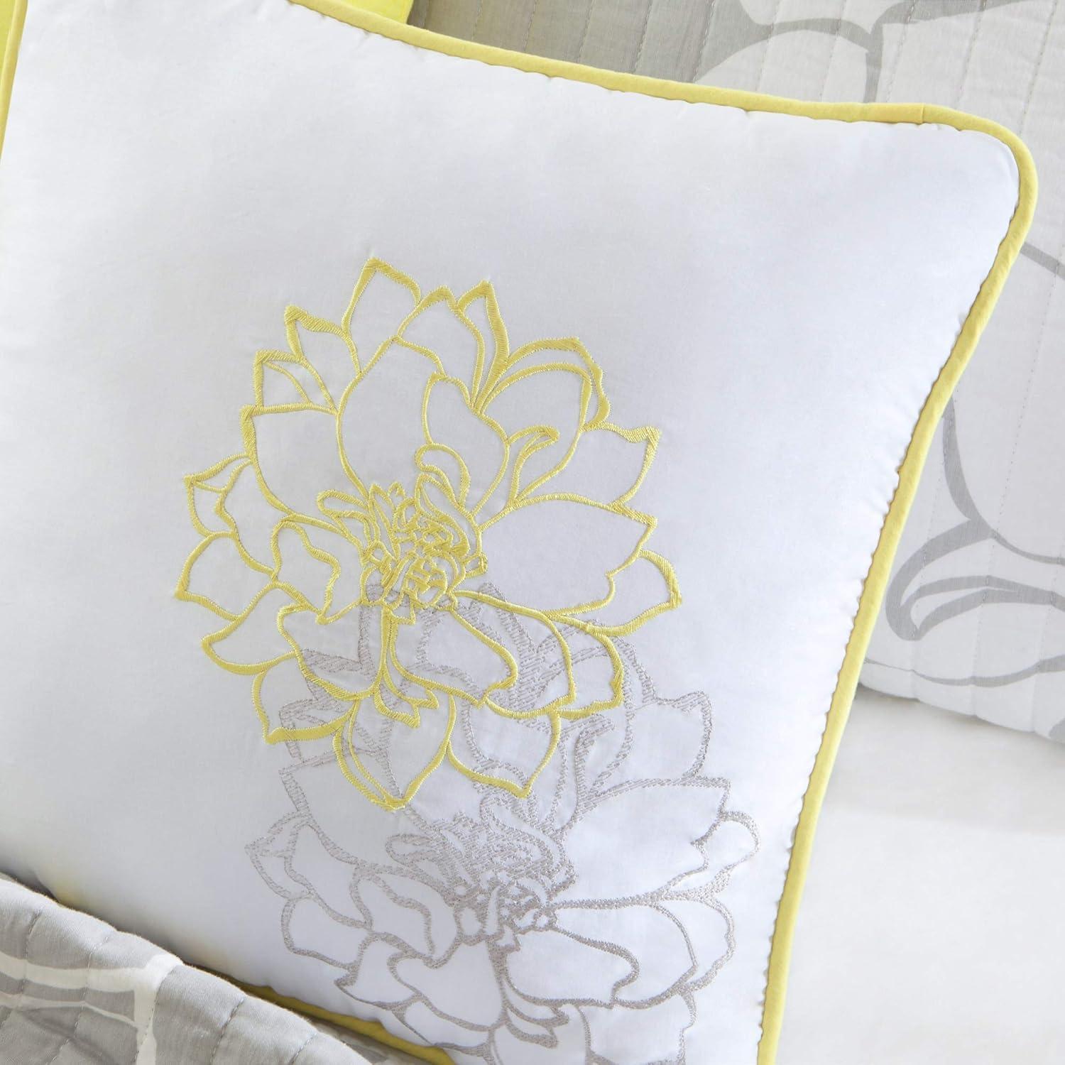 imageMadison Park Lola 100 Cotton Quilt SetCasual Floral Channel Stitching Design All Season Lightweight Coverlet Bedspread Bedding Shams Decorative Pillows FullQueen 90 in x 90 in Purple 6 PieceLola Yellow