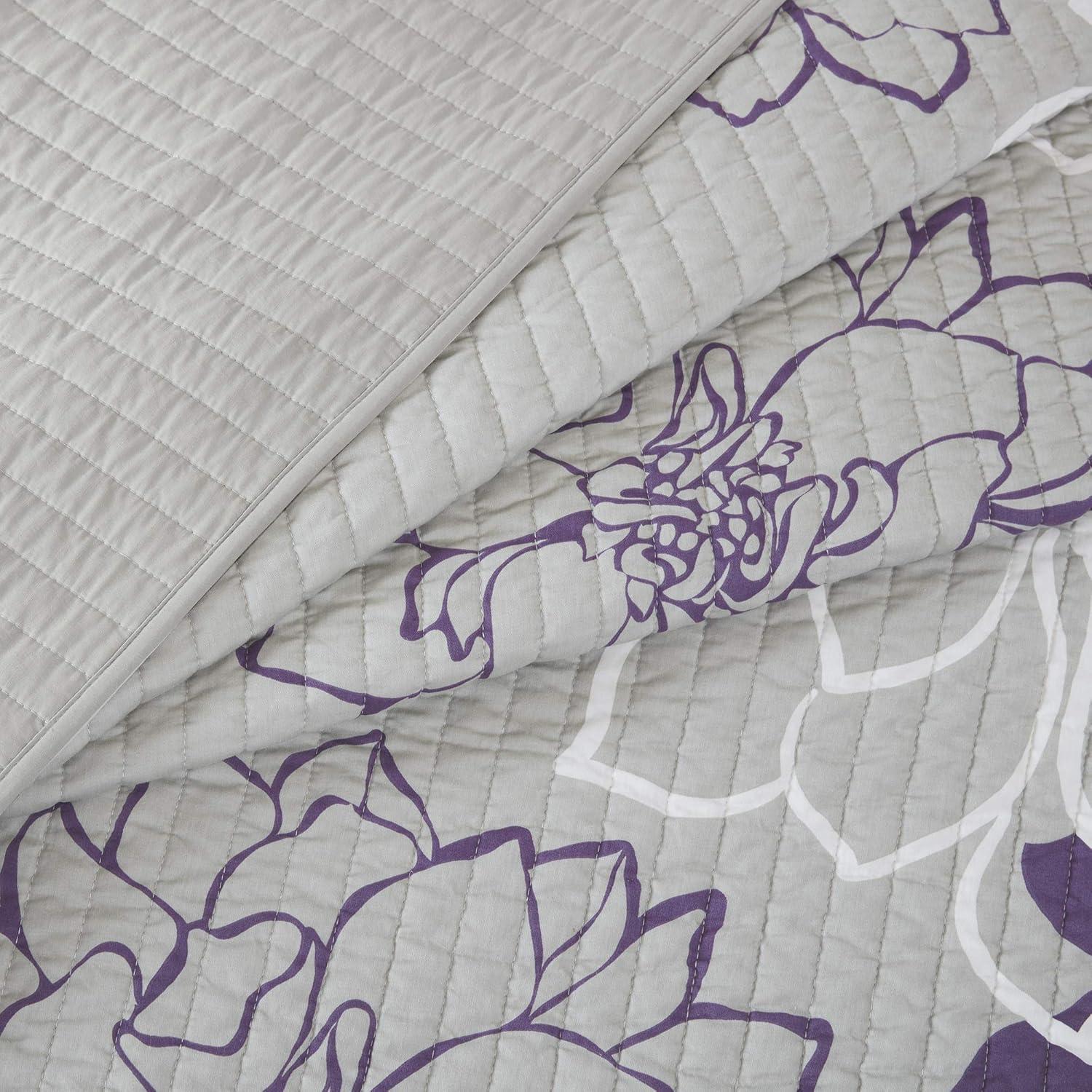 imageMadison Park Lola 100 Cotton Quilt SetCasual Floral Channel Stitching Design All Season Lightweight Coverlet Bedspread Bedding Shams Decorative Pillows FullQueen 90 in x 90 in Purple 6 PieceLola Purple