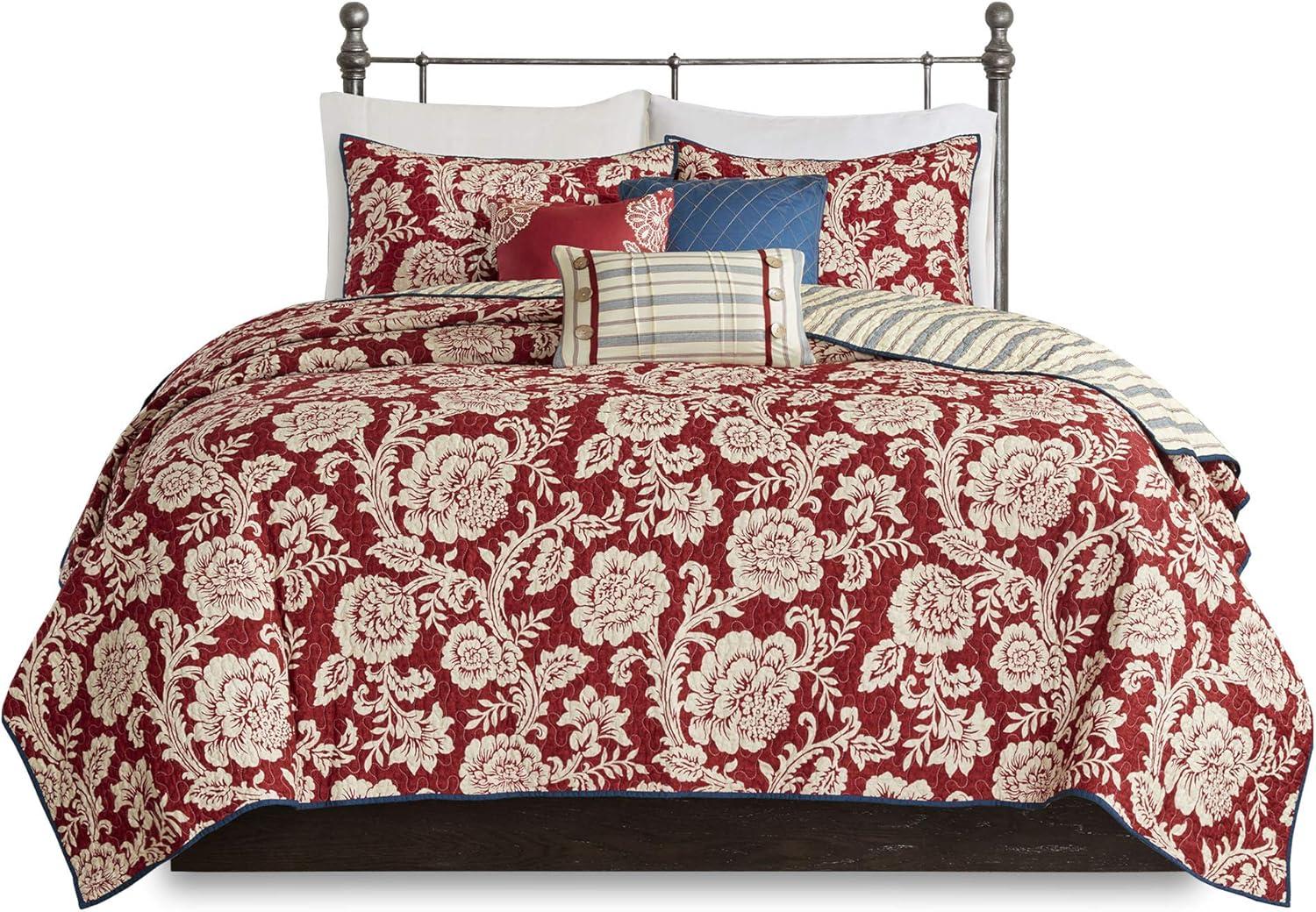 imageMadison Park Lola 100 Cotton Quilt SetCasual Floral Channel Stitching Design All Season Lightweight Coverlet Bedspread Bedding Shams Decorative Pillows FullQueen 90 in x 90 in Purple 6 PieceLucy Red
