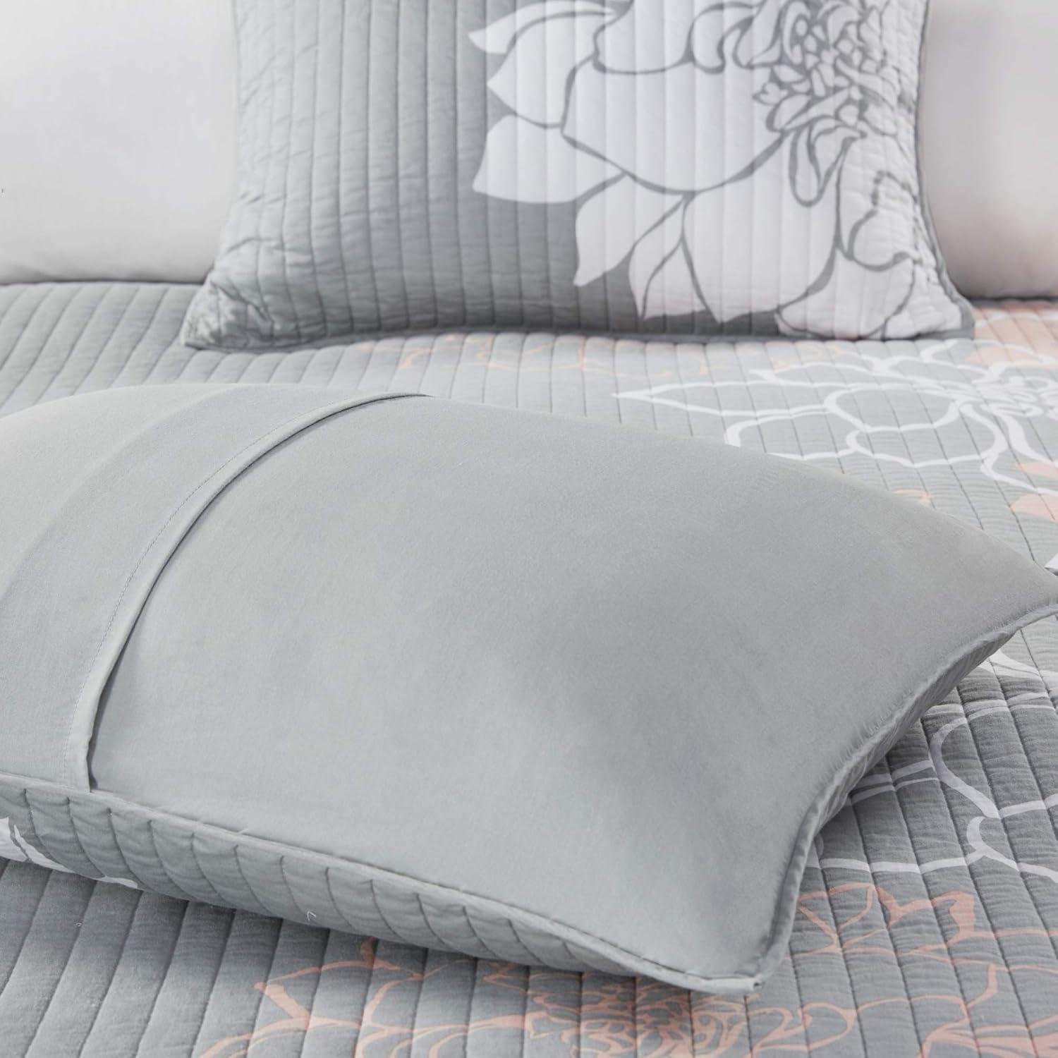 imageMadison Park Lola 100 Cotton Quilt SetCasual Floral Channel Stitching Design All Season Lightweight Coverlet Bedspread Bedding Shams Decorative Pillows FullQueen 90 in x 90 in Purple 6 PieceLola Blush