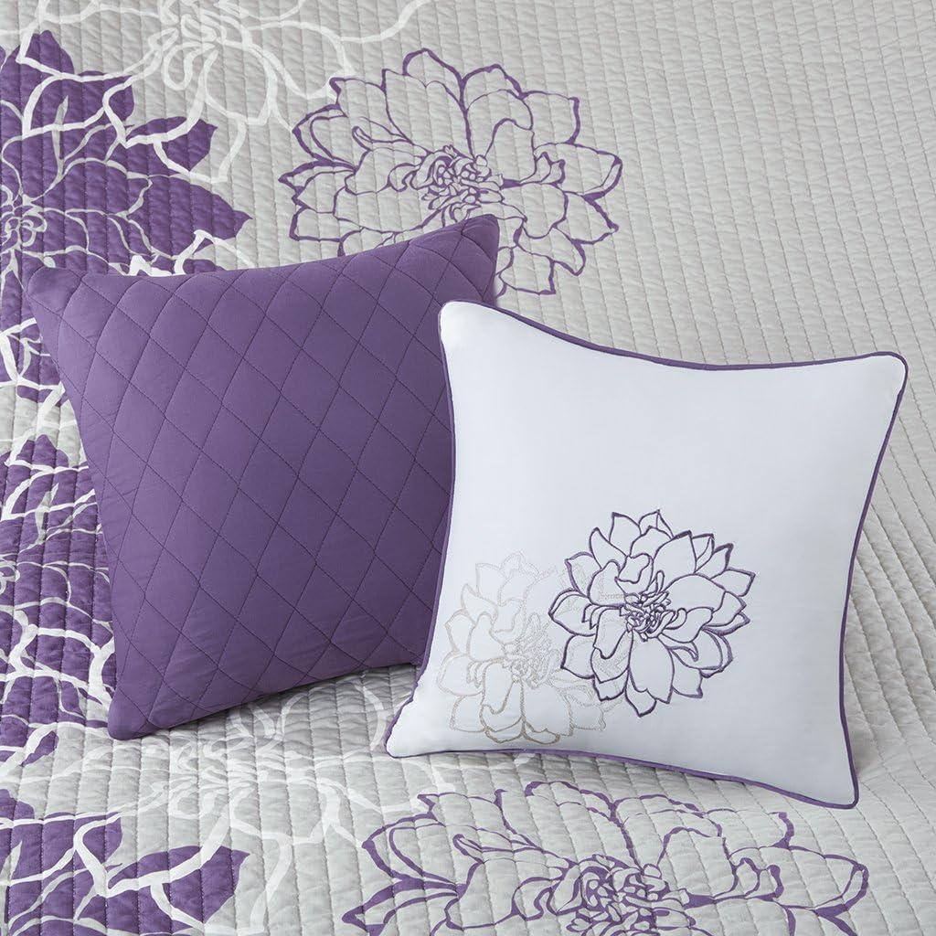 imageMadison Park Lola 100 Cotton Quilt SetCasual Floral Channel Stitching Design All Season Lightweight Coverlet Bedspread Bedding Shams Decorative Pillows FullQueen 90 in x 90 in Purple 6 PieceLola Purple