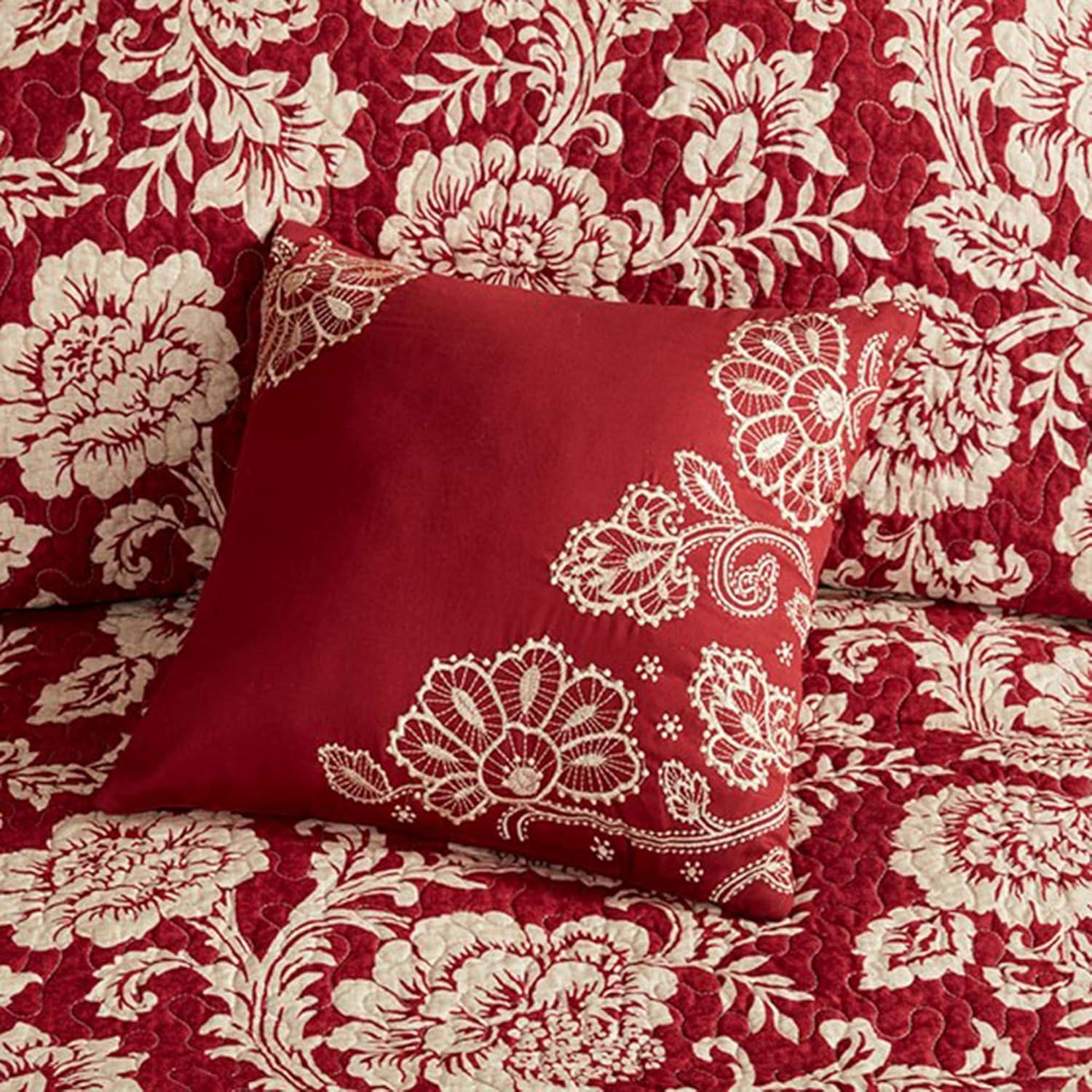 imageMadison Park Lola 100 Cotton Quilt SetCasual Floral Channel Stitching Design All Season Lightweight Coverlet Bedspread Bedding Shams Decorative Pillows FullQueen 90 in x 90 in Purple 6 PieceLucy Red