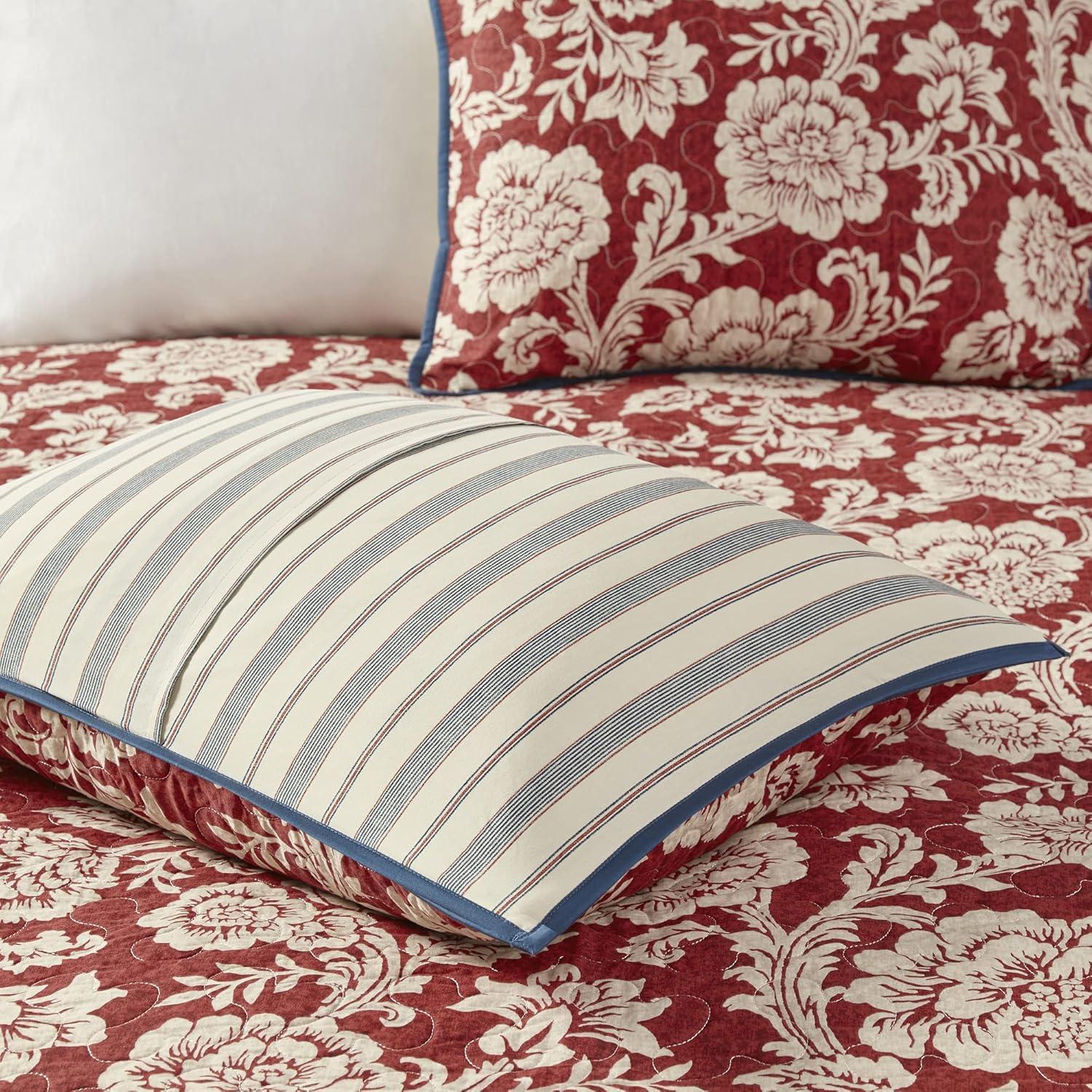 imageMadison Park Lola 100 Cotton Quilt SetCasual Floral Channel Stitching Design All Season Lightweight Coverlet Bedspread Bedding Shams Decorative Pillows FullQueen 90 in x 90 in Purple 6 PieceLucy Red