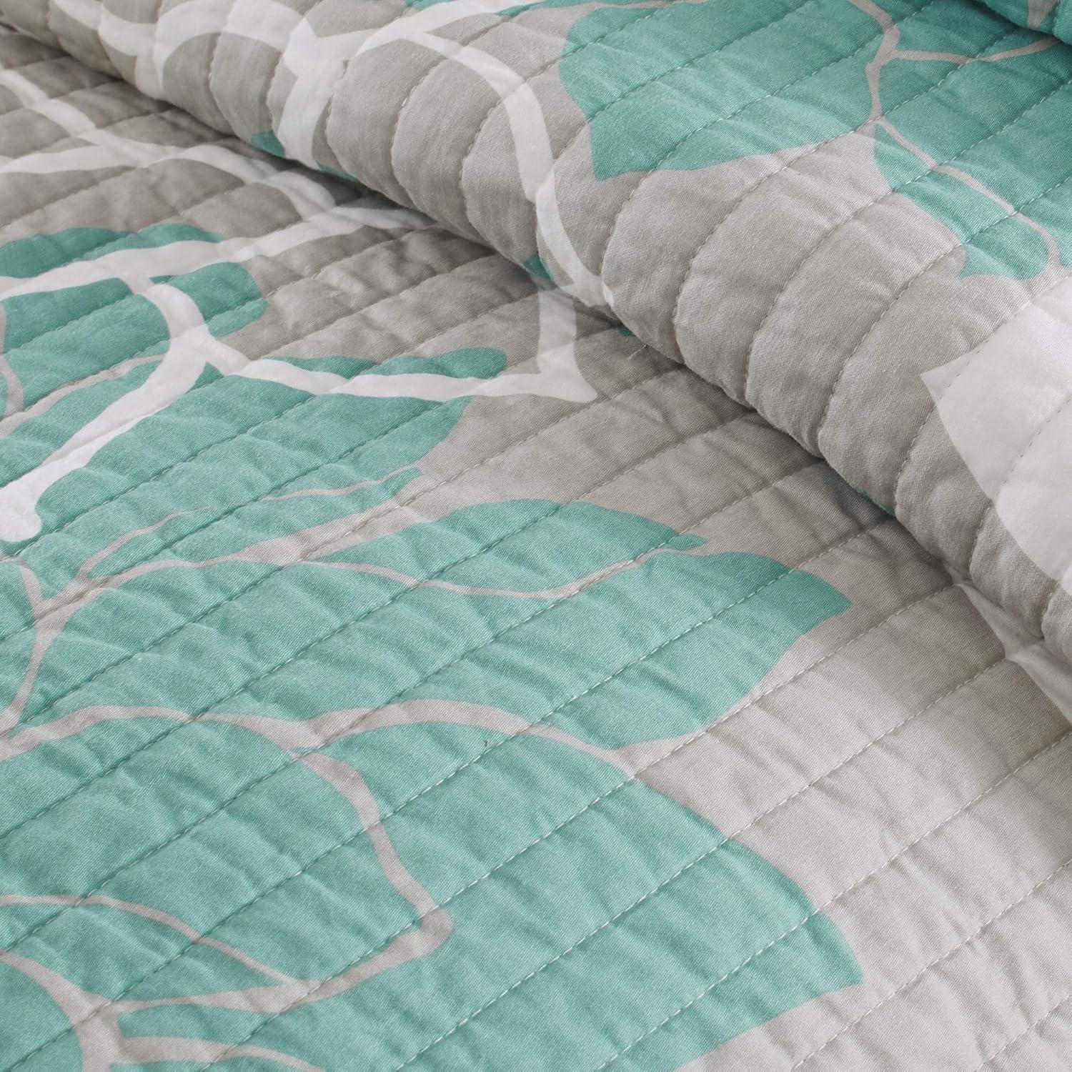 imageMadison Park Lola 100 Cotton Quilt SetCasual Floral Channel Stitching Design All Season Lightweight Coverlet Bedspread Bedding Shams Decorative Pillows FullQueen 90 in x 90 in Purple 6 PieceLola Aqua
