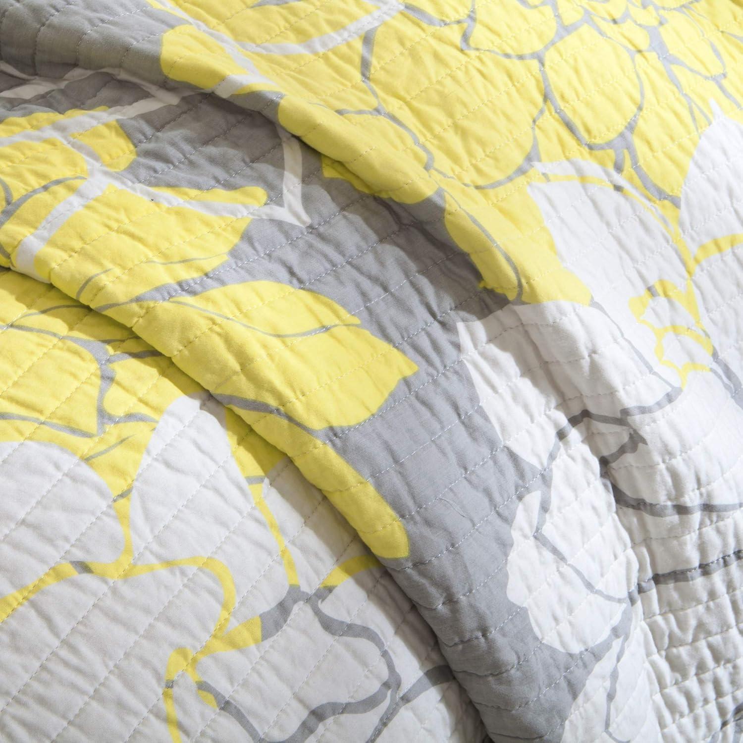 imageMadison Park Lola 100 Cotton Quilt SetCasual Floral Channel Stitching Design All Season Lightweight Coverlet Bedspread Bedding Shams Decorative Pillows FullQueen 90 in x 90 in Purple 6 PieceLola Yellow