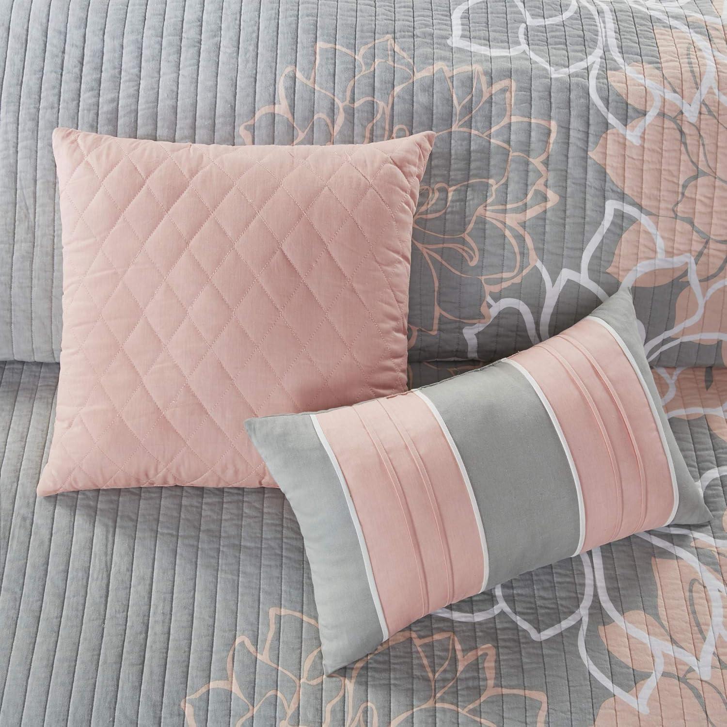 imageMadison Park Lola 100 Cotton Quilt SetCasual Floral Channel Stitching Design All Season Lightweight Coverlet Bedspread Bedding Shams Decorative Pillows FullQueen 90 in x 90 in Purple 6 PieceLola Blush