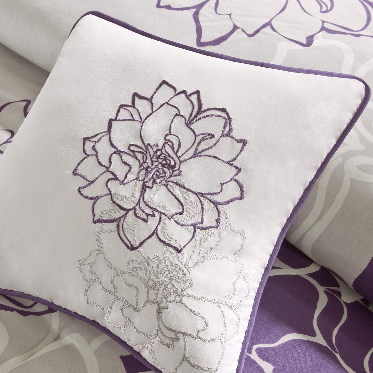 imageMadison Park Lola Sateen Cotton Comforter SetCasual Medallion Floral Design All Season Down Alternative Bedding Shams Bedskirt Decorative Pillows Queen GreyAqua 7 PieceFloral GreyPurple