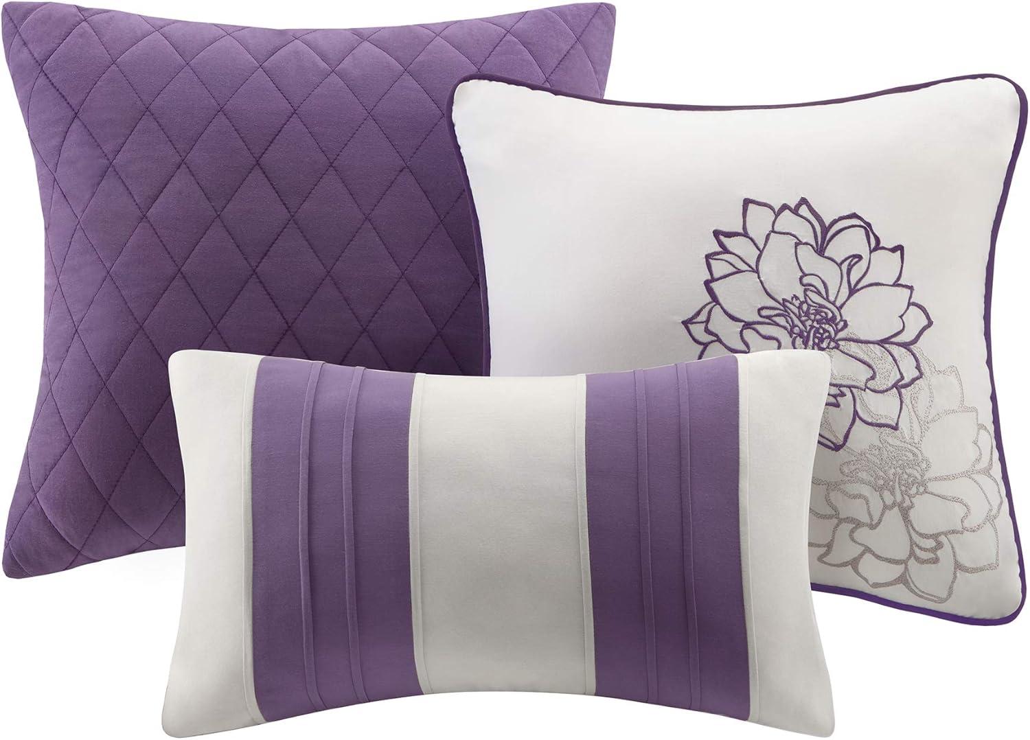 imageMadison Park Lola Sateen Cotton Comforter SetCasual Medallion Floral Design All Season Down Alternative Bedding Shams Bedskirt Decorative Pillows Queen GreyAqua 7 PieceFloral GreyPurple
