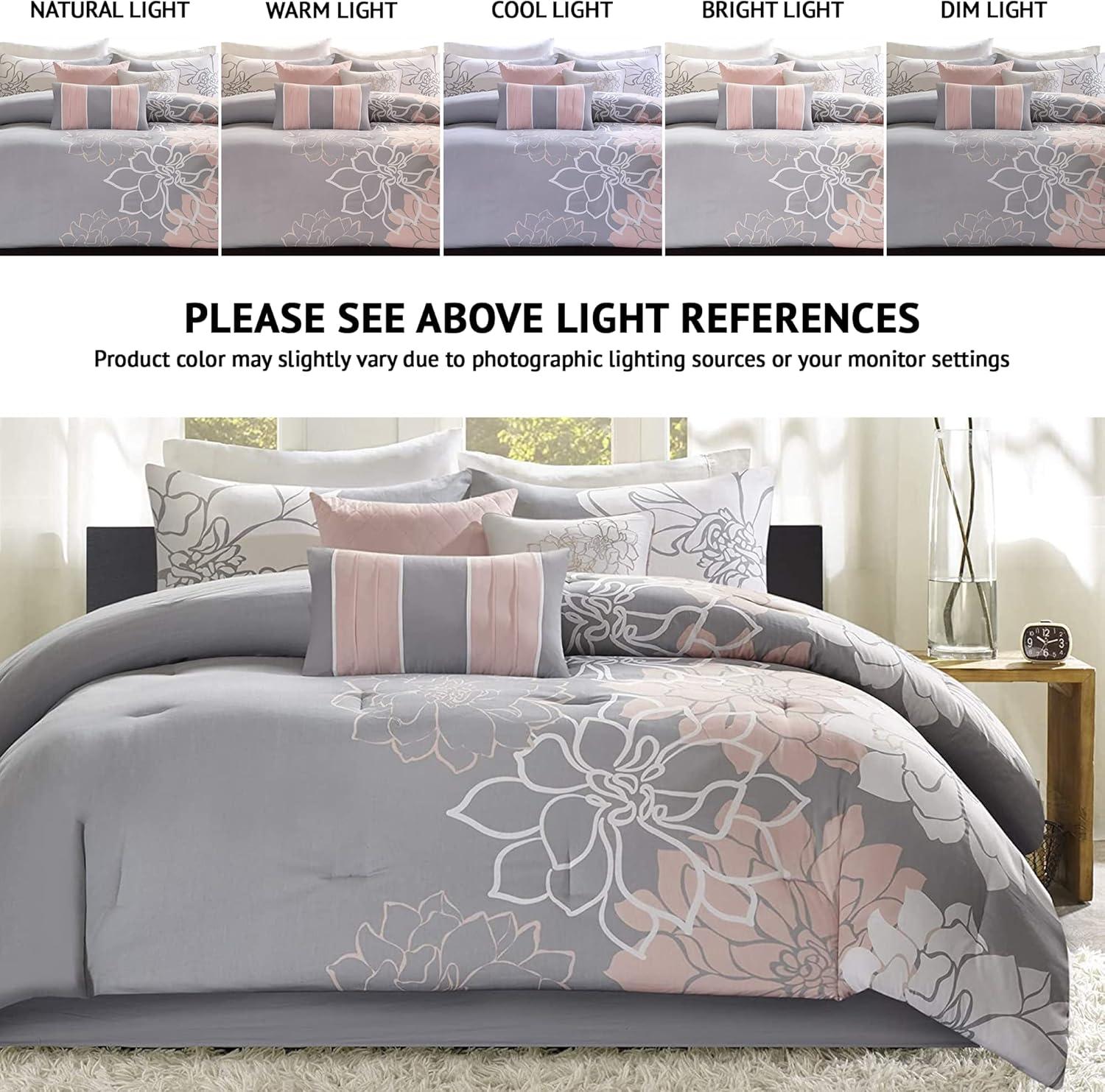 imageMadison Park Lola Sateen Cotton Comforter SetCasual Medallion Floral Design All Season Down Alternative Bedding Shams Bedskirt Decorative Pillows Queen GreyAqua 7 PieceTaupe GreyPeach