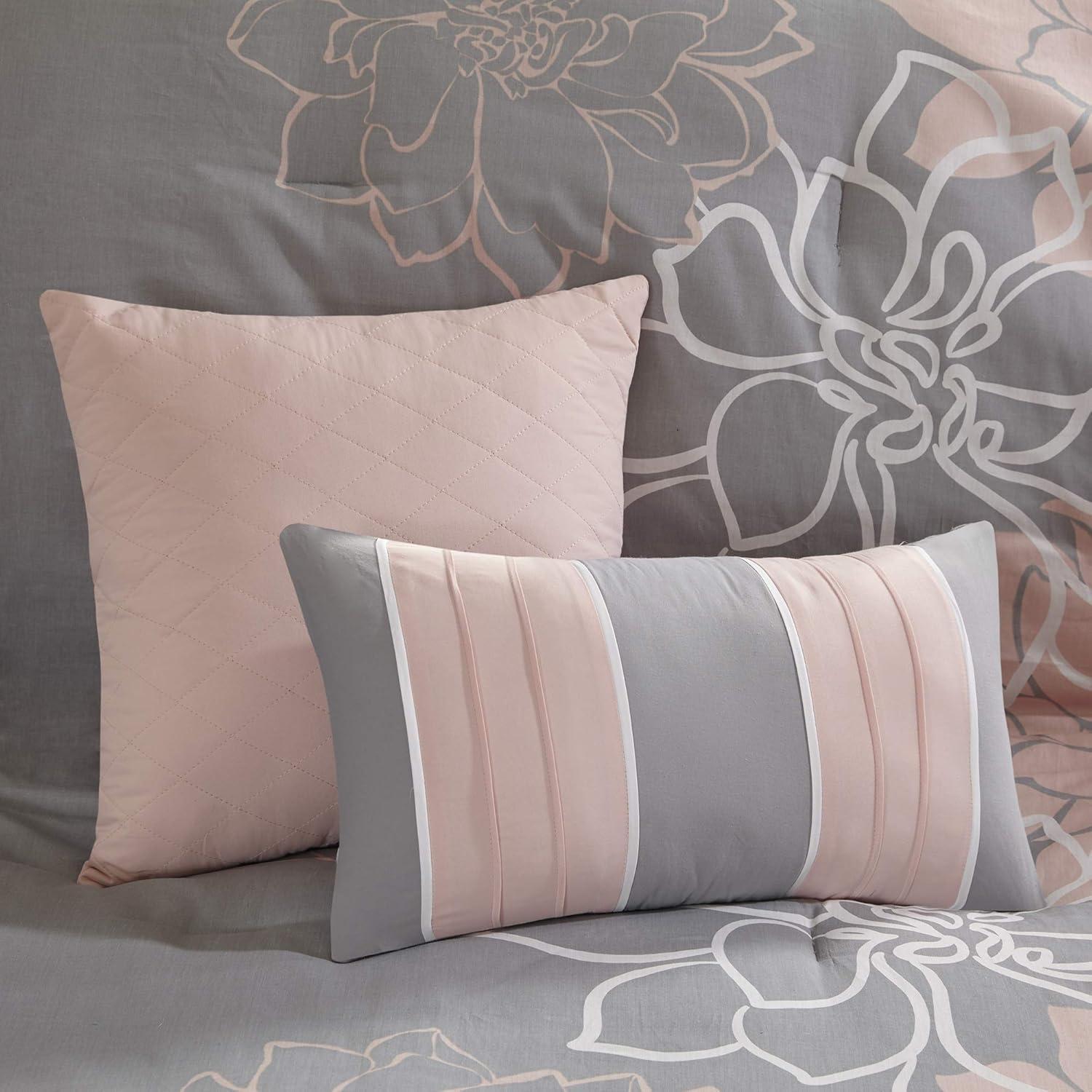 imageMadison Park Lola Sateen Cotton Comforter SetCasual Medallion Floral Design All Season Down Alternative Bedding Shams Bedskirt Decorative Pillows Queen GreyAqua 7 PieceTaupe GreyPeach