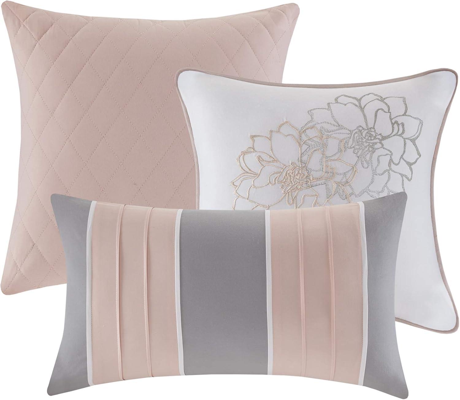 imageMadison Park Lola Sateen Cotton Comforter SetCasual Medallion Floral Design All Season Down Alternative Bedding Shams Bedskirt Decorative Pillows Queen GreyAqua 7 PieceTaupe GreyPeach