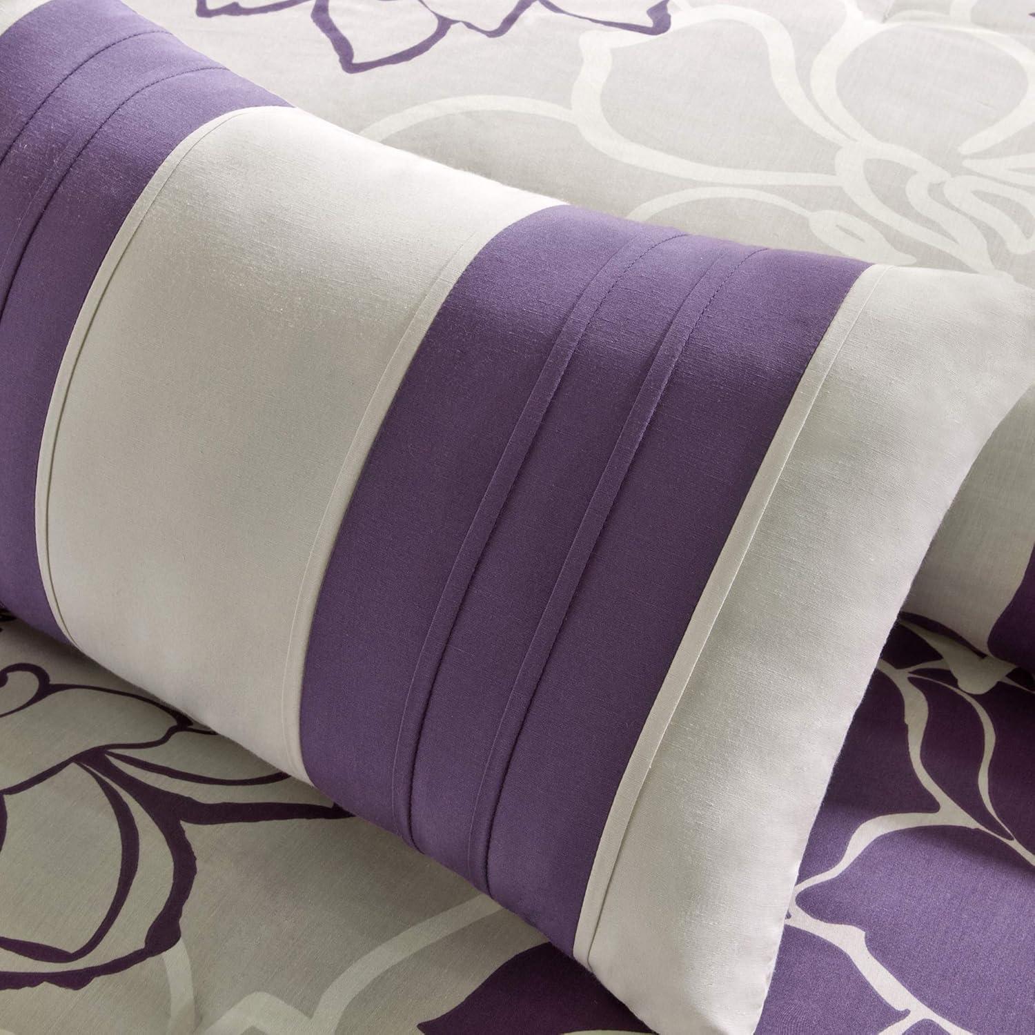 imageMadison Park Lola Sateen Cotton Comforter SetCasual Medallion Floral Design All Season Down Alternative Bedding Shams Bedskirt Decorative Pillows Queen GreyAqua 7 PieceFloral GreyPurple