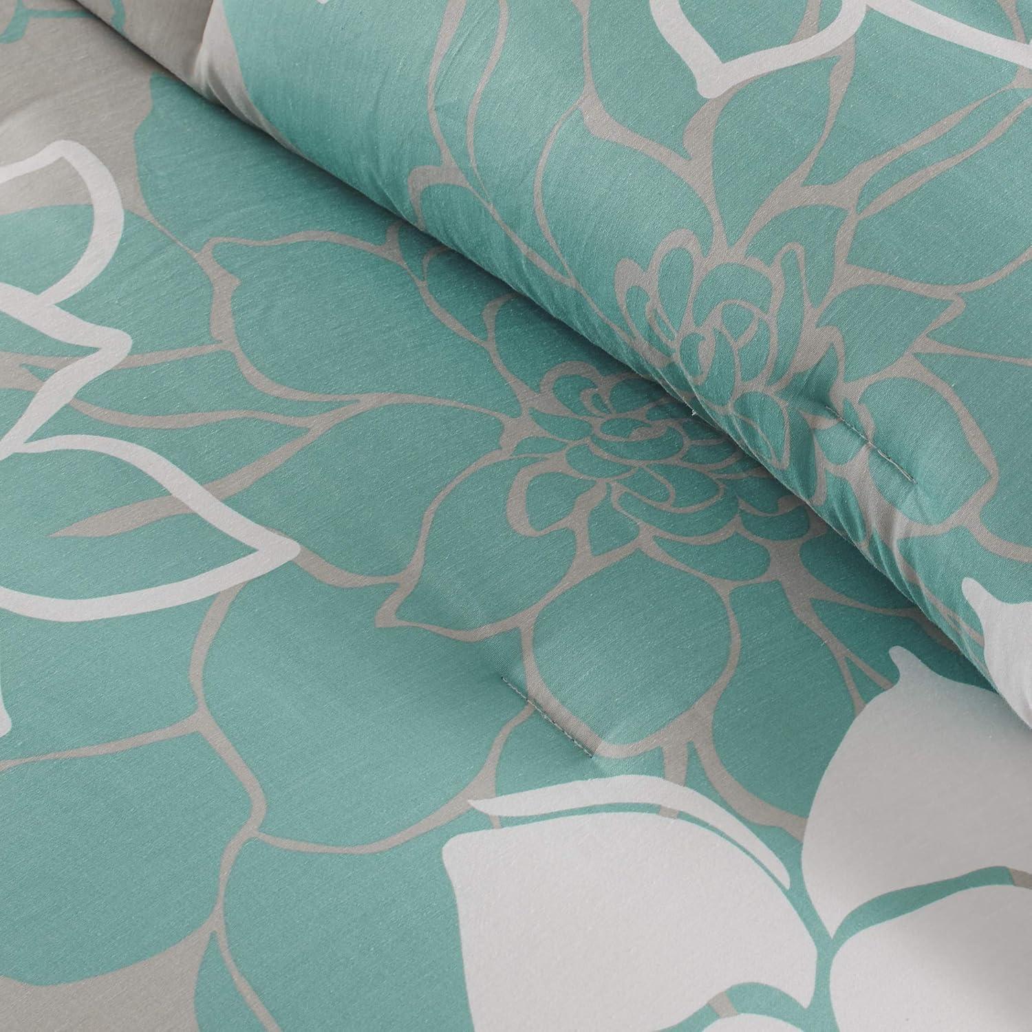 imageMadison Park Lola Sateen Cotton Comforter SetCasual Medallion Floral Design All Season Down Alternative Bedding Shams Bedskirt Decorative Pillows Queen GreyAqua 7 PieceFloral GreyAqua