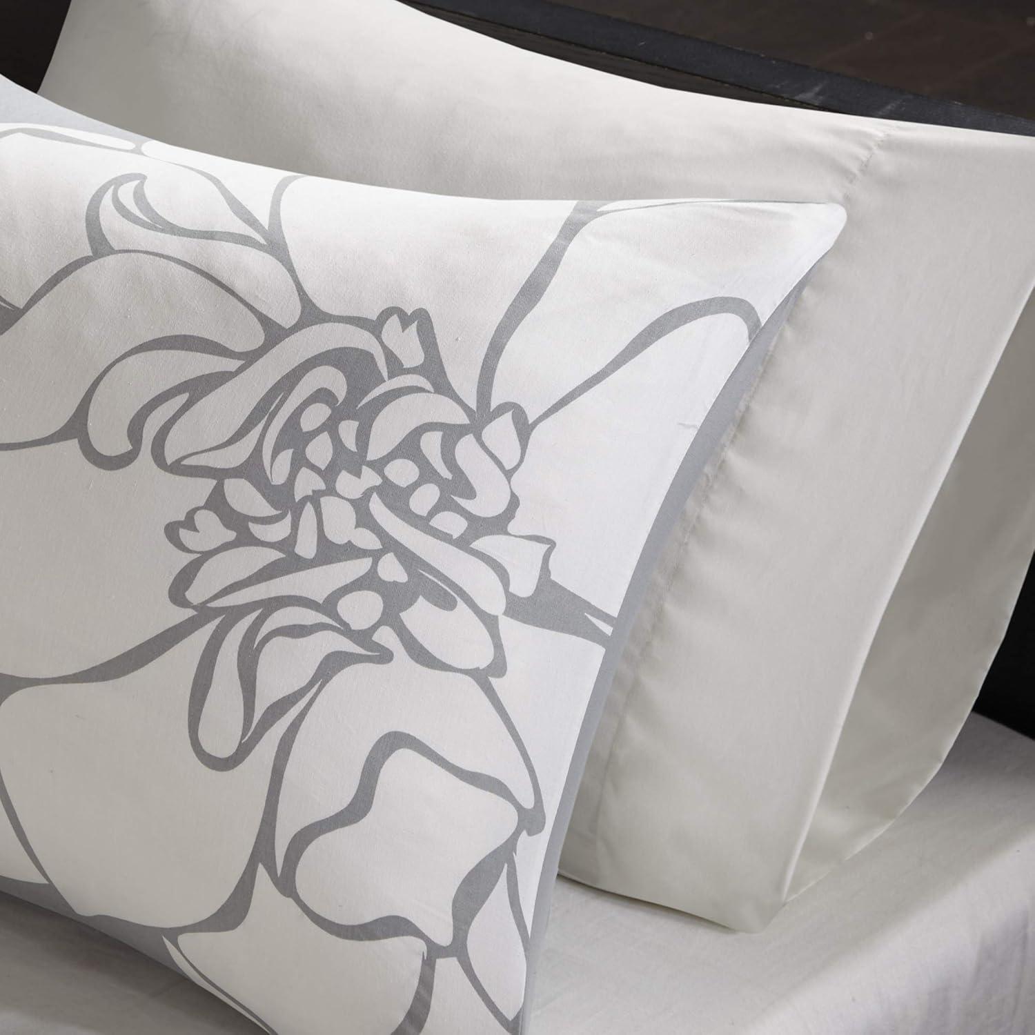 imageMadison Park Lola Sateen Cotton Comforter SetCasual Medallion Floral Design All Season Down Alternative Bedding Shams Bedskirt Decorative Pillows Queen GreyAqua 7 PieceTaupe GreyPeach