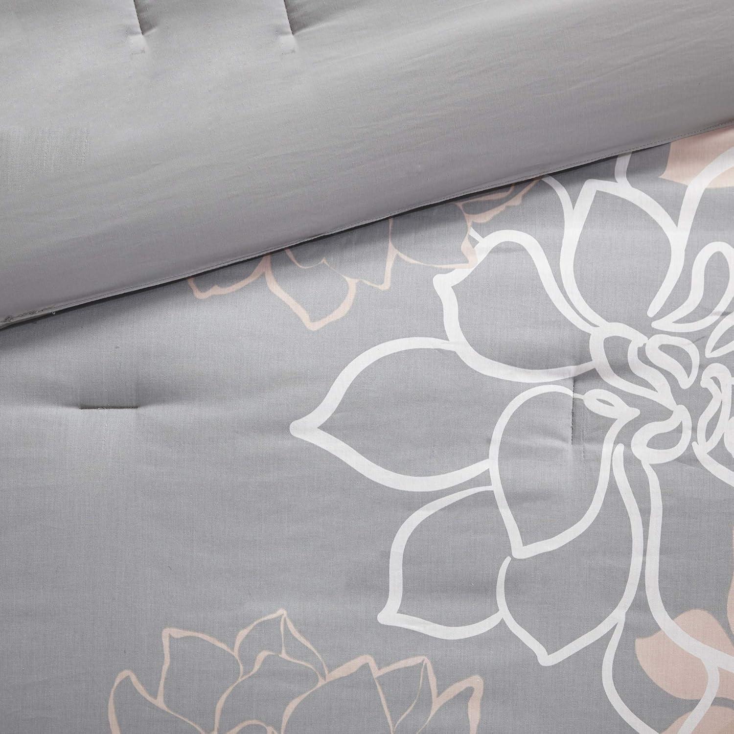 imageMadison Park Lola Sateen Cotton Comforter SetCasual Medallion Floral Design All Season Down Alternative Bedding Shams Bedskirt Decorative Pillows Queen GreyAqua 7 PieceTaupe GreyPeach