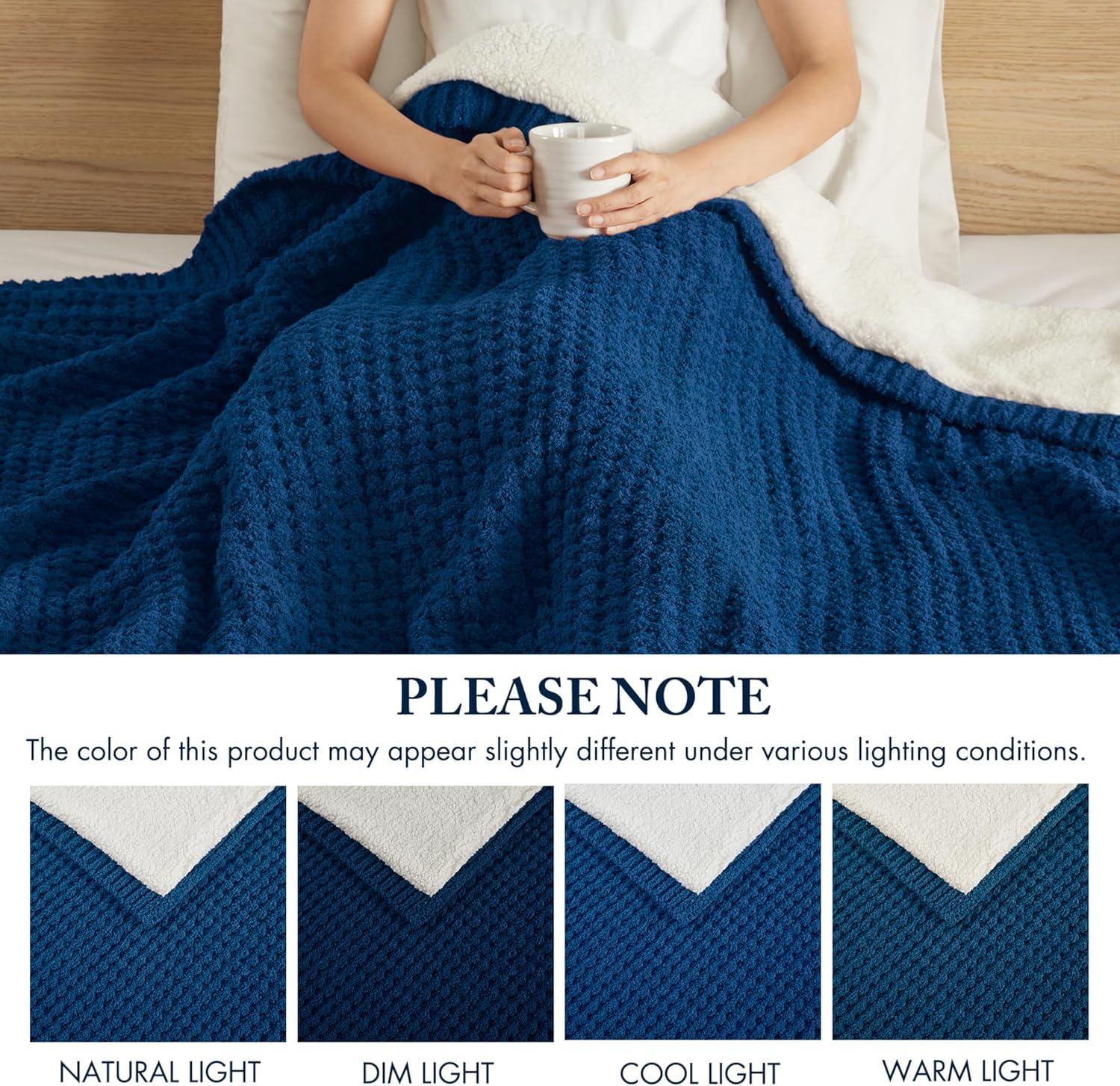 imageMadison Park Luxuriously Cozy Chenille Throw Blanket Waffle Weave Reversible Soft ampamp Warm Sherpa Throw Lightweight Breathable Waffle Throw Farmhouse Room Dcor Summer Blanket 50x60 RedNavy Blue