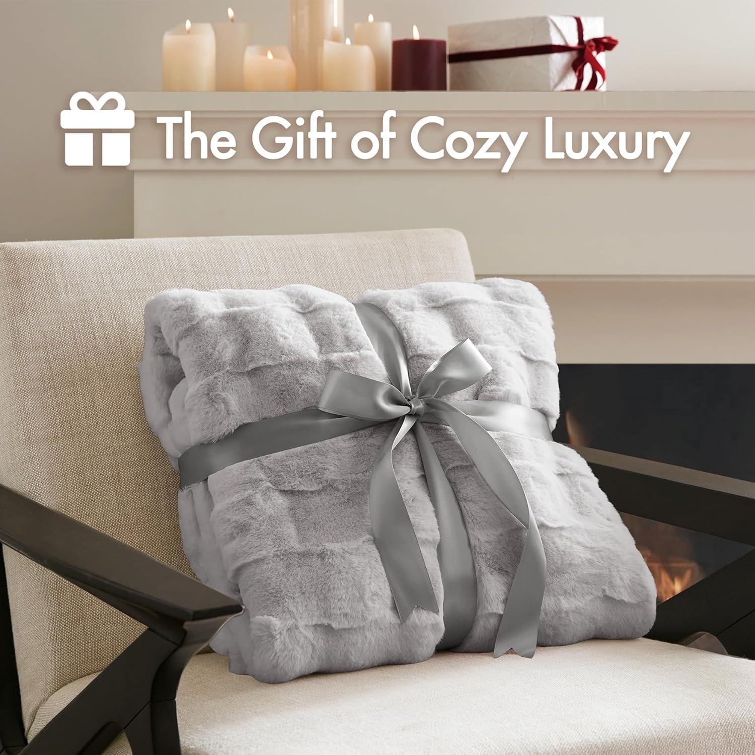 imageMadison Park Luxuriously Cozy Soft Long Faux Fur Throw Basketweave Blanket Reversible Soft ampamp Snuggly Velvet Throw Lightweight Breathable Trendy Room Dcor Summer Blanket 50x60 IvoryLight Grey