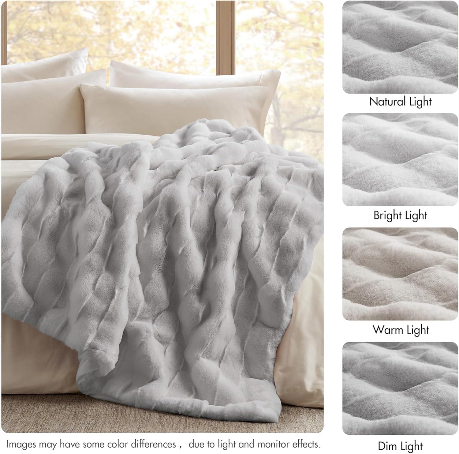 imageMadison Park Luxuriously Cozy Soft Long Faux Fur Throw Basketweave Blanket Reversible Soft ampamp Snuggly Velvet Throw Lightweight Breathable Trendy Room Dcor Summer Blanket 50x60 IvoryLight Grey