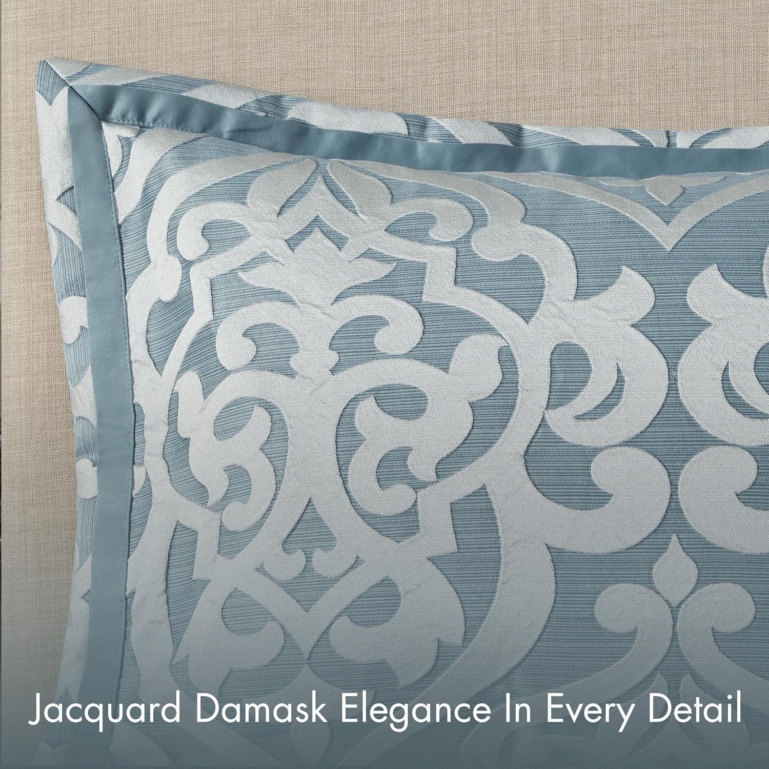 imageMadison Park Odette Cozy Comforter Set Jacquard Damask Medallion Design Modern All Season Down Alternative Bedding Shams Decorative Pillows King104 in x 92 in Silver 8 PieceAquaGrey