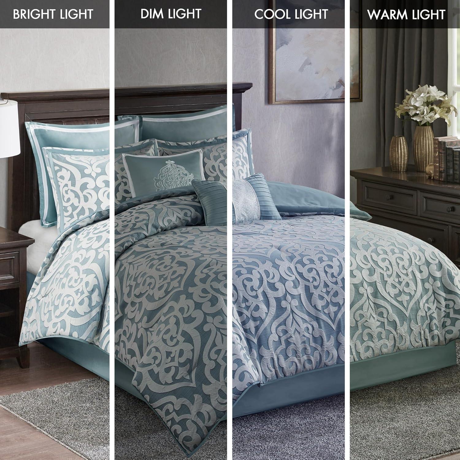 imageMadison Park Odette Cozy Comforter Set Jacquard Damask Medallion Design Modern All Season Down Alternative Bedding Shams Decorative Pillows King104 in x 92 in Silver 8 PieceAquaGrey
