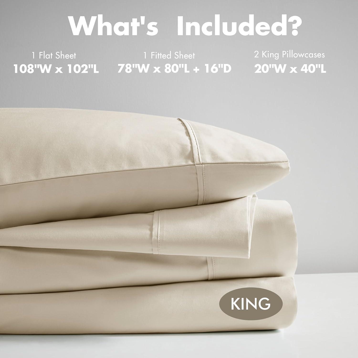imageMadison Park Organic Cotton Sheet Soft ampamp Breathable 300TC Cotton Sheets Elastic Deep Pocket Sheet Set Fits Up to 18quot Mattress All Seasons Lightweight 100 Cotton Bed Sheets Queen Taupe 4 PieceTaupe
