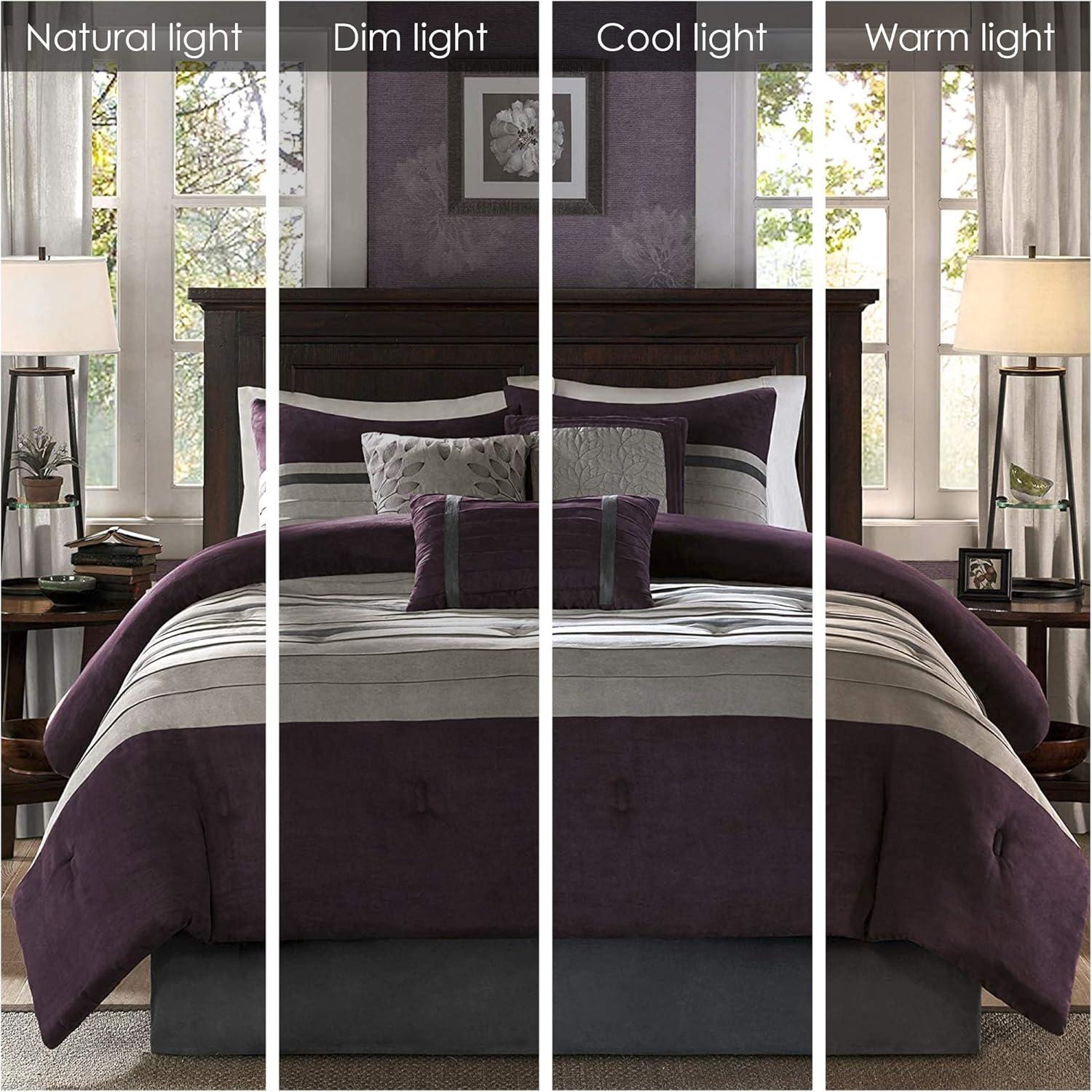 imageMadison Park Palmer Comforter SetLuxury Faux Suede Design Striped Accent All Season Down Alternative Bedding Matching Shams Decorative Pillow Bed Skirt Queen 90 in x 90 in Red 7 PiecePurple