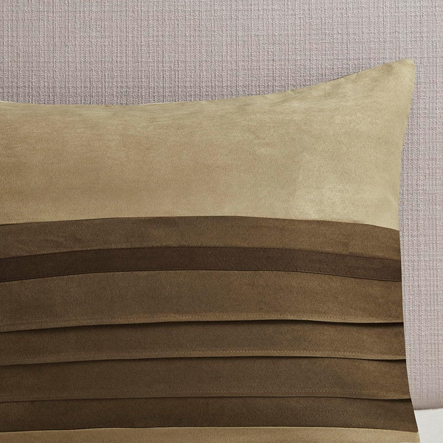 imageMadison Park Palmer Comforter SetLuxury Faux Suede Design Striped Accent All Season Down Alternative Bedding Matching Shams Decorative Pillow Bed Skirt Queen 90 in x 90 in Red 7 PieceNatural