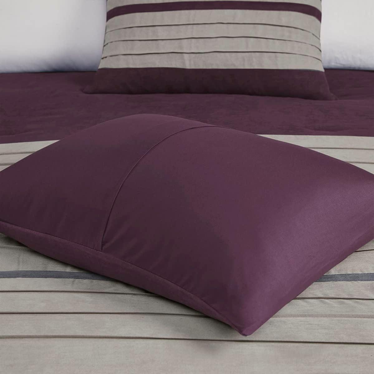 imageMadison Park Palmer Comforter SetLuxury Faux Suede Design Striped Accent All Season Down Alternative Bedding Matching Shams Decorative Pillow Bed Skirt Queen 90 in x 90 in Red 7 PiecePurple