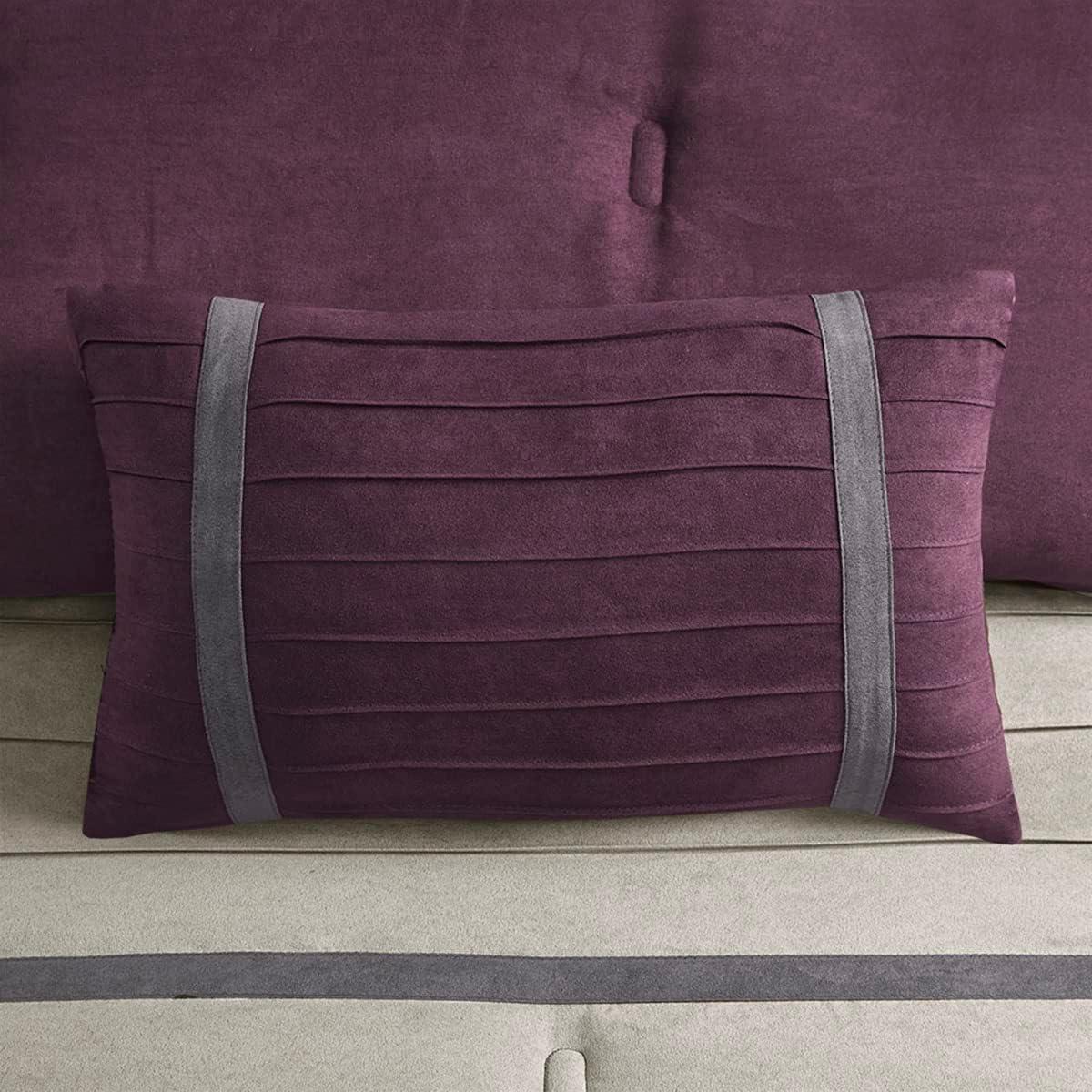 imageMadison Park Palmer Comforter SetLuxury Faux Suede Design Striped Accent All Season Down Alternative Bedding Matching Shams Decorative Pillow Bed Skirt Queen 90 in x 90 in Red 7 PiecePurple