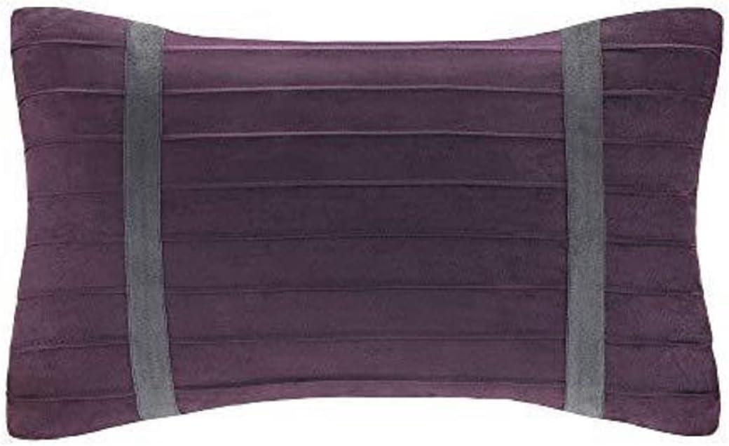 imageMadison Park Palmer Comforter SetLuxury Faux Suede Design Striped Accent All Season Down Alternative Bedding Matching Shams Decorative Pillow Bed Skirt Queen 90 in x 90 in Red 7 PiecePurple