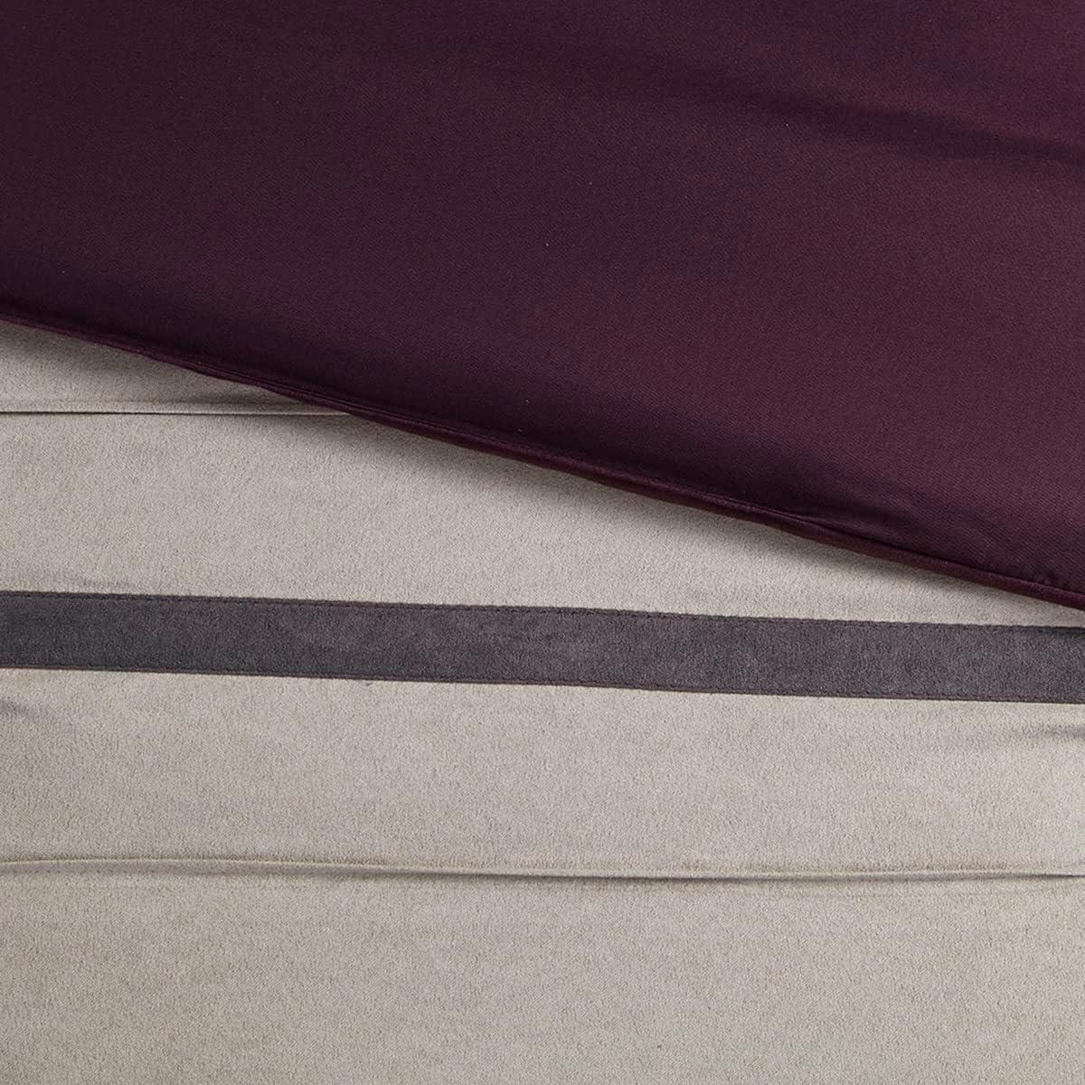 imageMadison Park Palmer Comforter SetLuxury Faux Suede Design Striped Accent All Season Down Alternative Bedding Matching Shams Decorative Pillow Bed Skirt Queen 90 in x 90 in Red 7 PiecePurple