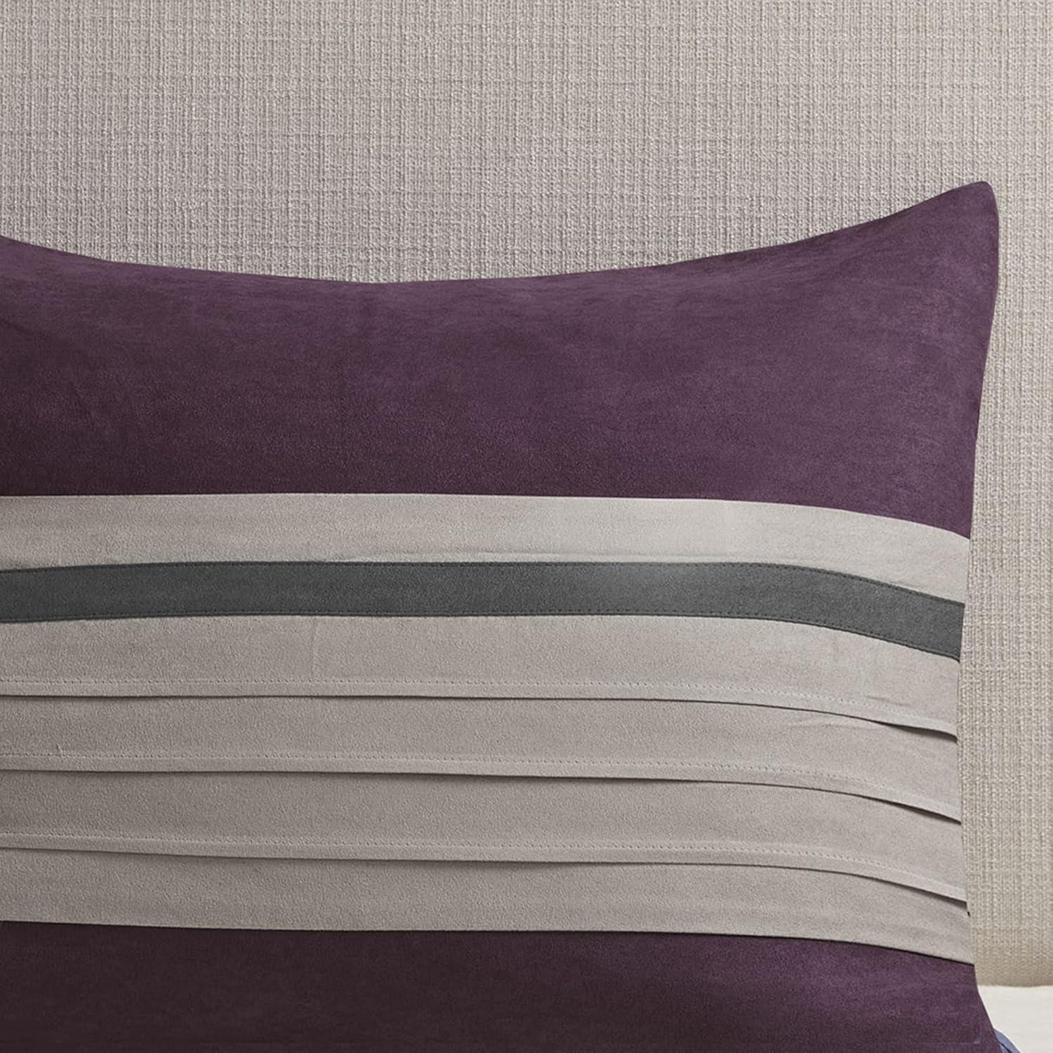 imageMadison Park Palmer Comforter SetLuxury Faux Suede Design Striped Accent All Season Down Alternative Bedding Matching Shams Decorative Pillow Bed Skirt Queen 90 in x 90 in Red 7 PiecePurple