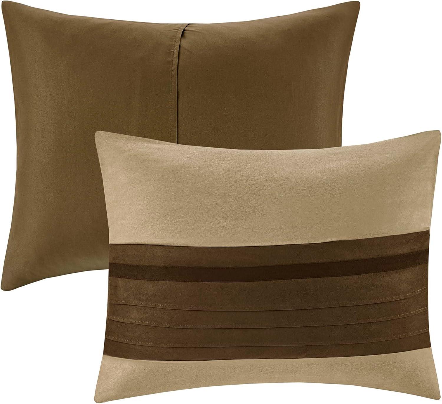 imageMadison Park Palmer Comforter SetLuxury Faux Suede Design Striped Accent All Season Down Alternative Bedding Matching Shams Decorative Pillow Bed Skirt Queen 90 in x 90 in Red 7 PieceNatural