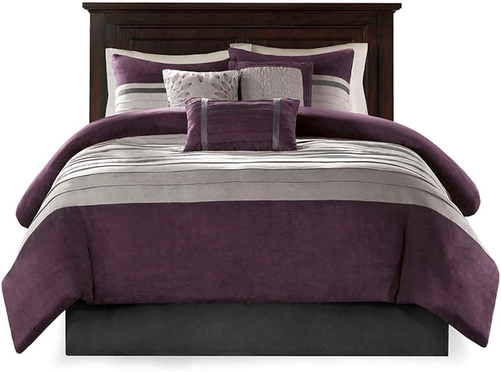 imageMadison Park Palmer Comforter SetLuxury Faux Suede Design Striped Accent All Season Down Alternative Bedding Matching Shams Decorative Pillow Bed Skirt Queen 90 in x 90 in Red 7 PiecePurple