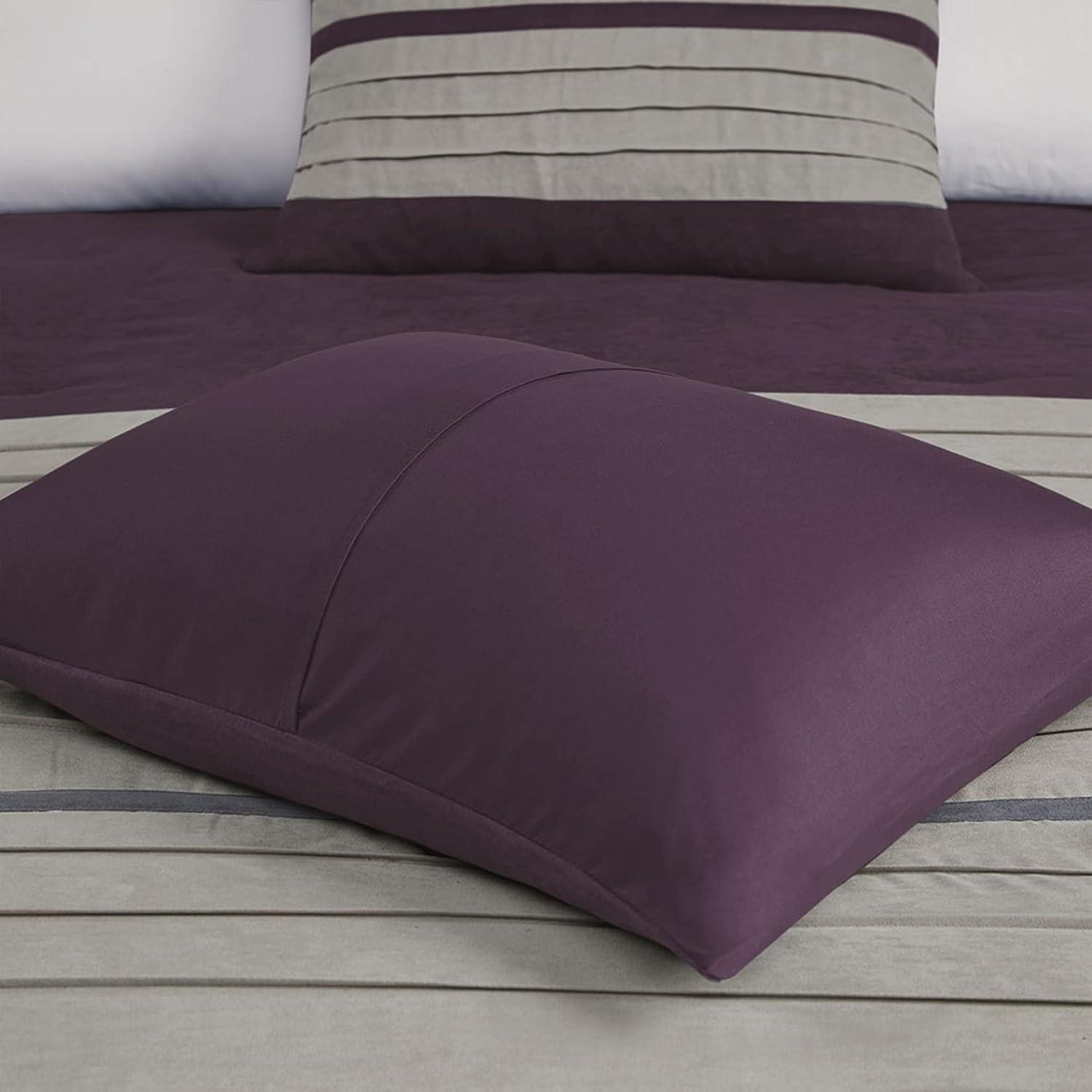 imageMadison Park Palmer Comforter SetLuxury Faux Suede Design Striped Accent All Season Down Alternative Bedding Matching Shams Decorative Pillow Bed Skirt Queen 90 in x 90 in Red 7 PiecePurple