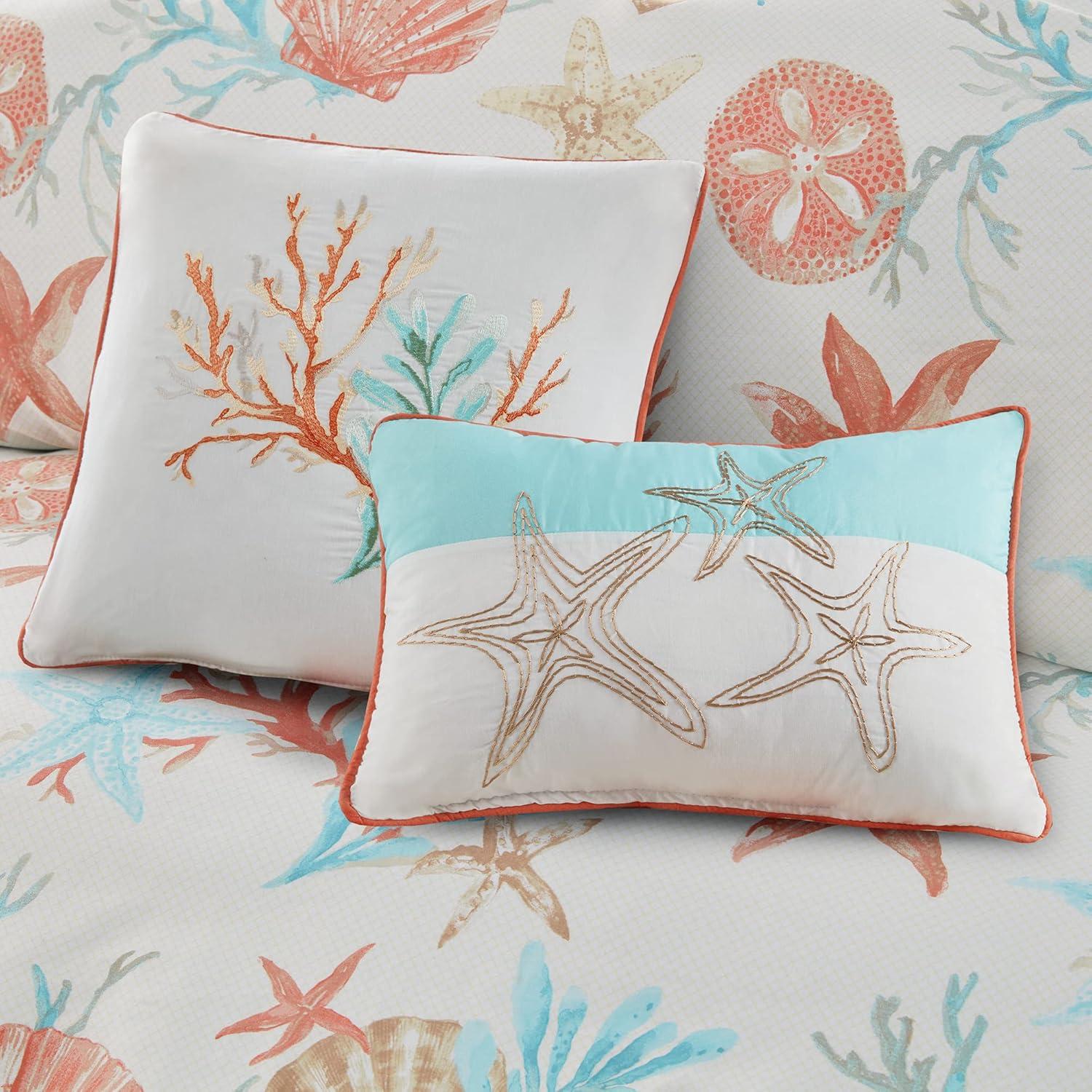 imageMadison Park Pebble Beach Cotton Duvet Set Coastal Starfish Sealife Design All Season Breathable Comforter Cover Bedding Matching Shams Decorative Pillows Coral FullQueen90quotx90quot 6 PieceCoral