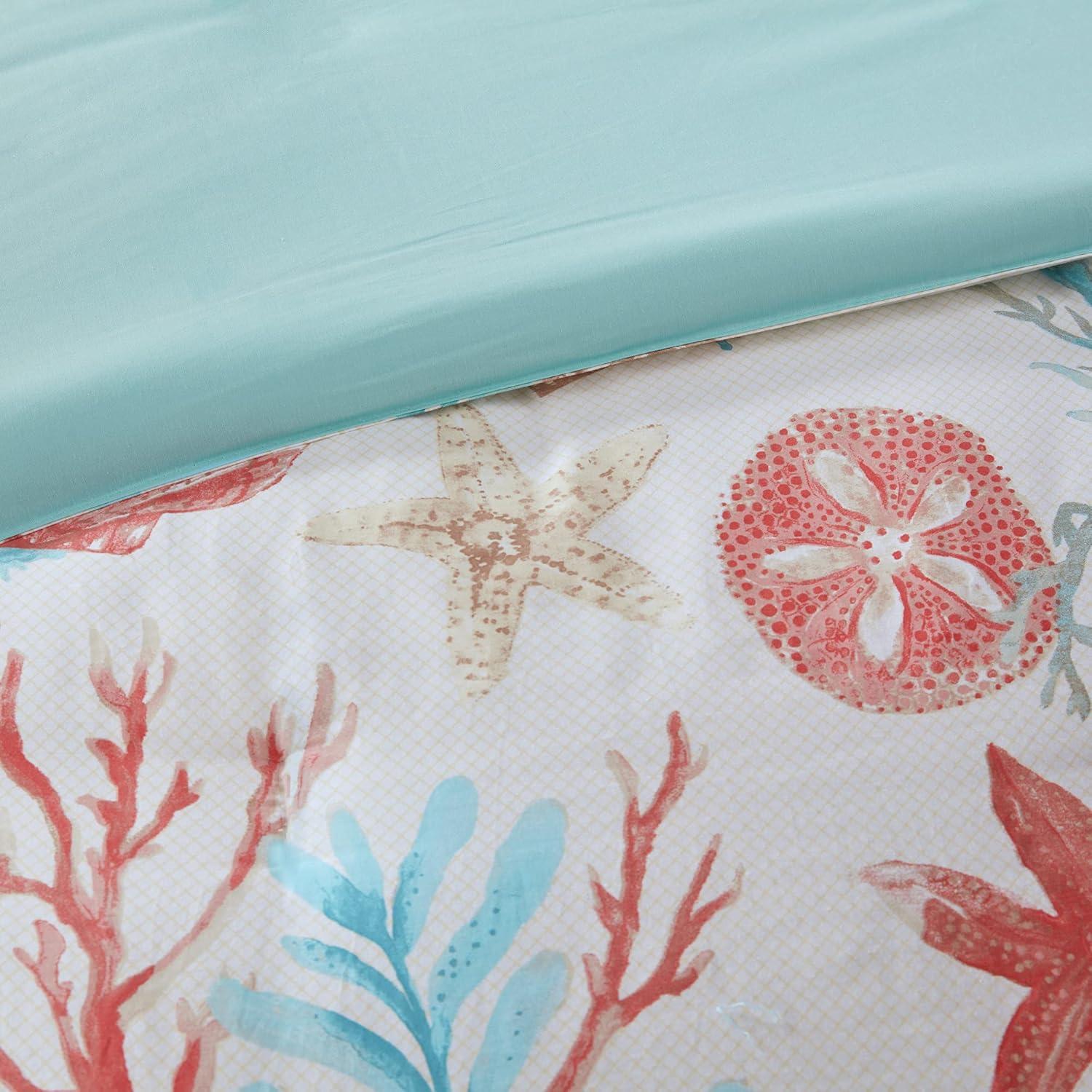 imageMadison Park Pebble Beach Cotton Duvet Set Coastal Starfish Sealife Design All Season Breathable Comforter Cover Bedding Matching Shams Decorative Pillows Coral FullQueen90quotx90quot 6 PieceCoral