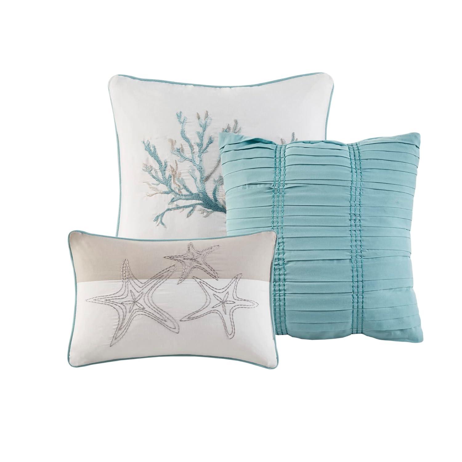 imageMadison Park Pebble Beach Cotton Duvet Set Coastal Starfish Sealife Design All Season Breathable Comforter Cover Bedding Matching Shams Decorative Pillows Coral FullQueen90quotx90quot 6 PieceAqua