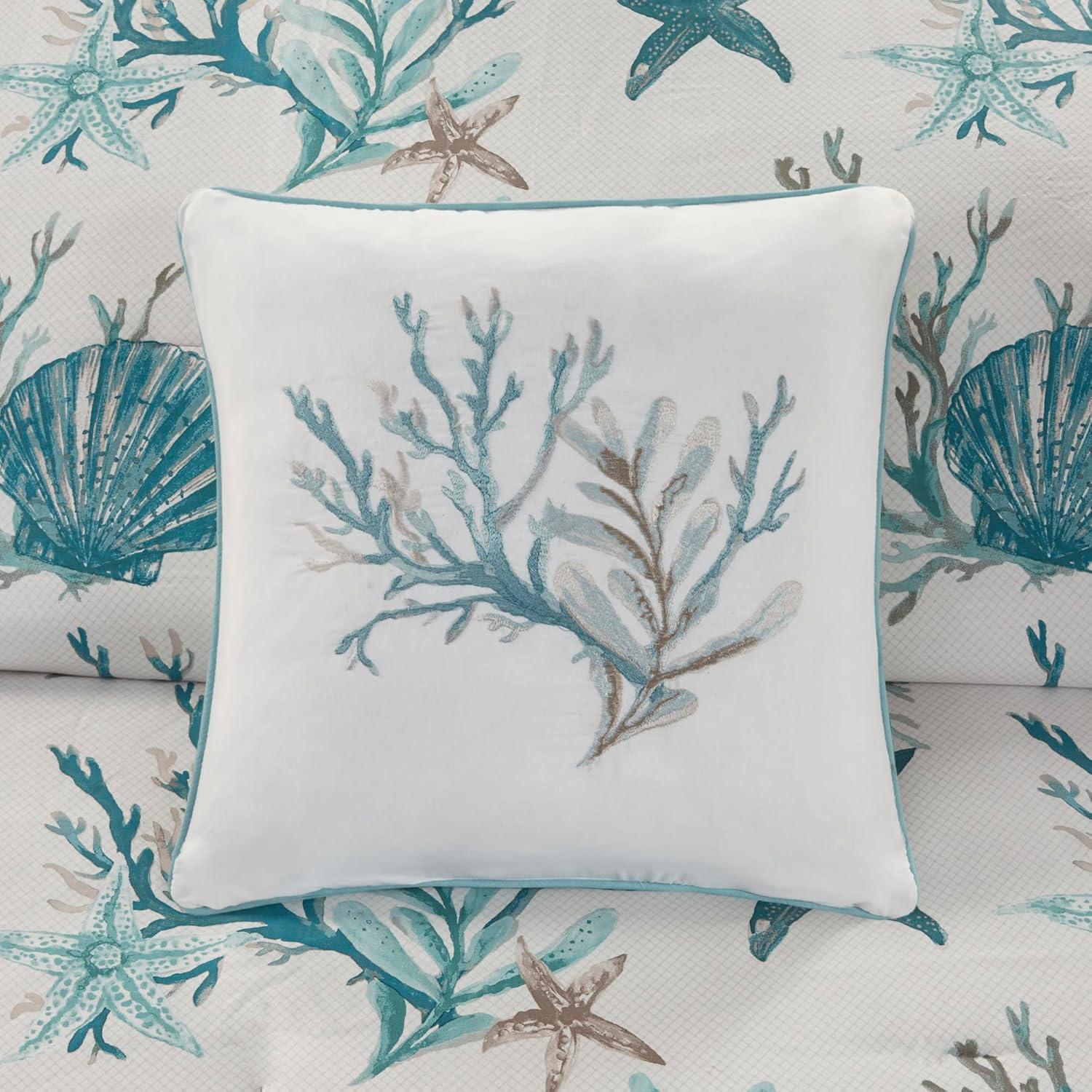 imageMadison Park Pebble Beach Cotton Duvet Set Coastal Starfish Sealife Design All Season Breathable Comforter Cover Bedding Matching Shams Decorative Pillows Coral FullQueen90quotx90quot 6 PieceAqua
