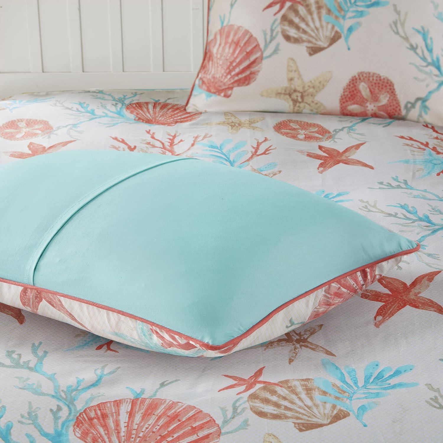 imageMadison Park Pebble Beach Cotton Duvet Set Coastal Starfish Sealife Design All Season Breathable Comforter Cover Bedding Matching Shams Decorative Pillows Coral FullQueen90quotx90quot 6 PieceCoral