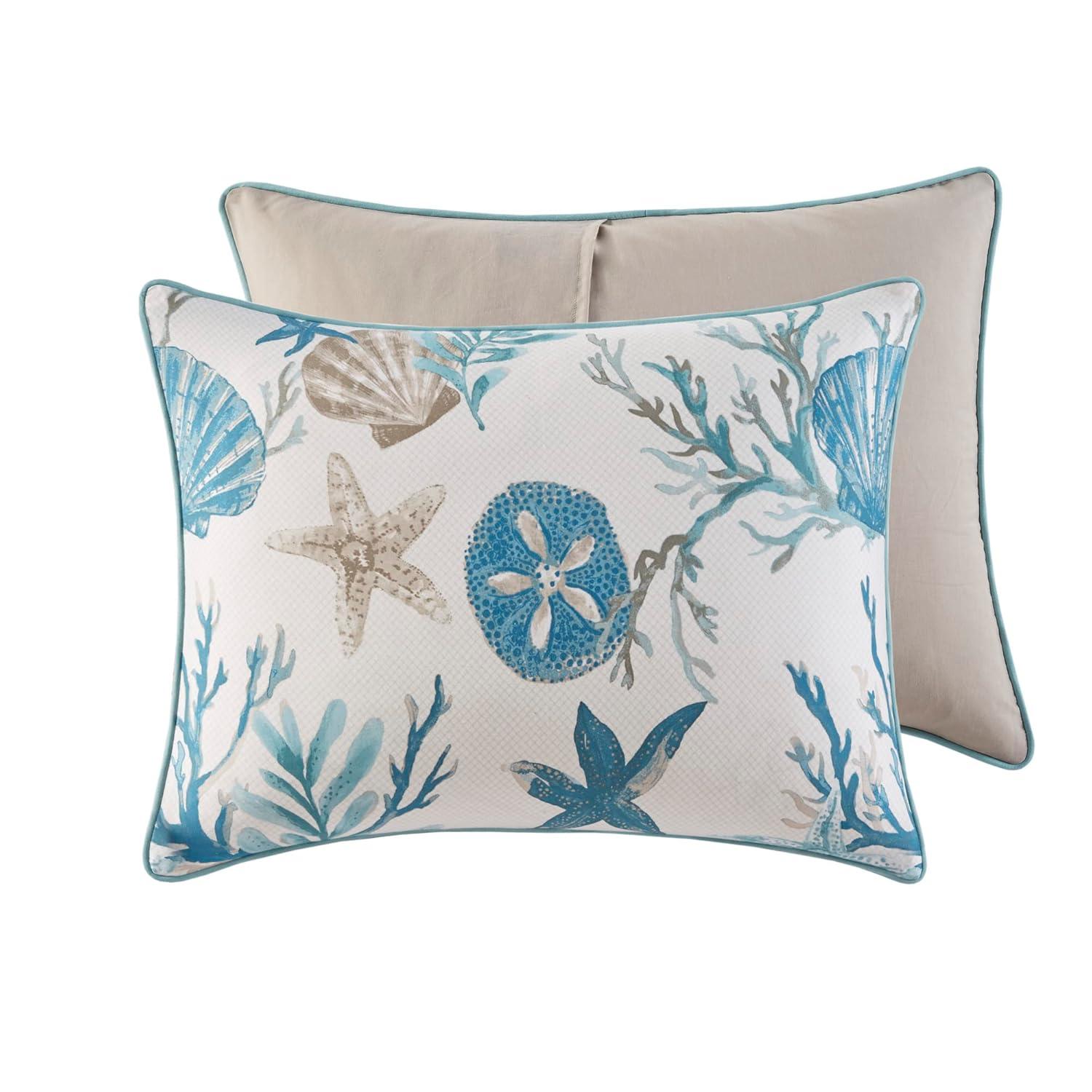 imageMadison Park Pebble Beach Cotton Duvet Set Coastal Starfish Sealife Design All Season Breathable Comforter Cover Bedding Matching Shams Decorative Pillows Coral FullQueen90quotx90quot 6 PieceAqua