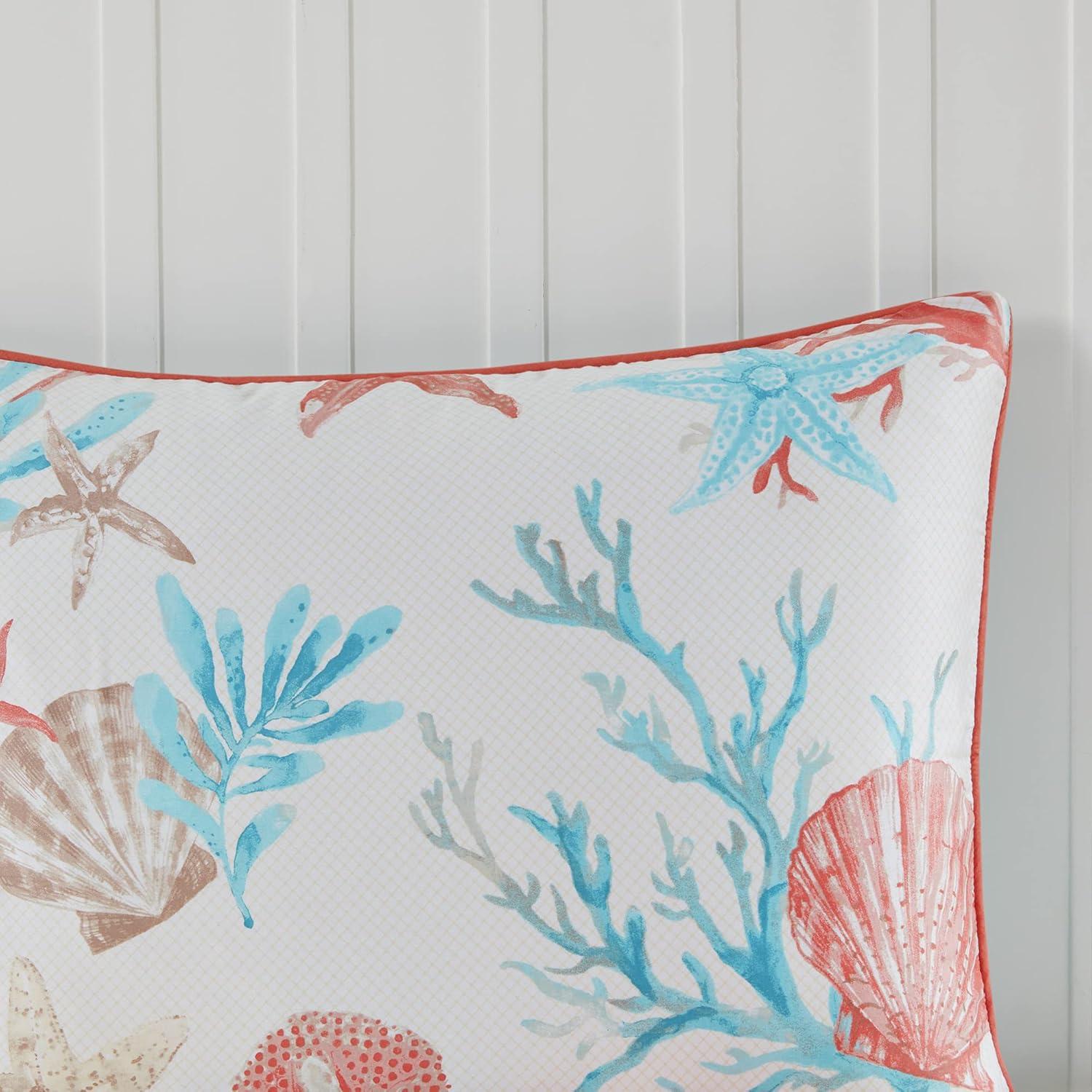 imageMadison Park Pebble Beach Cotton Duvet Set Coastal Starfish Sealife Design All Season Breathable Comforter Cover Bedding Matching Shams Decorative Pillows Coral FullQueen90quotx90quot 6 PieceCoral