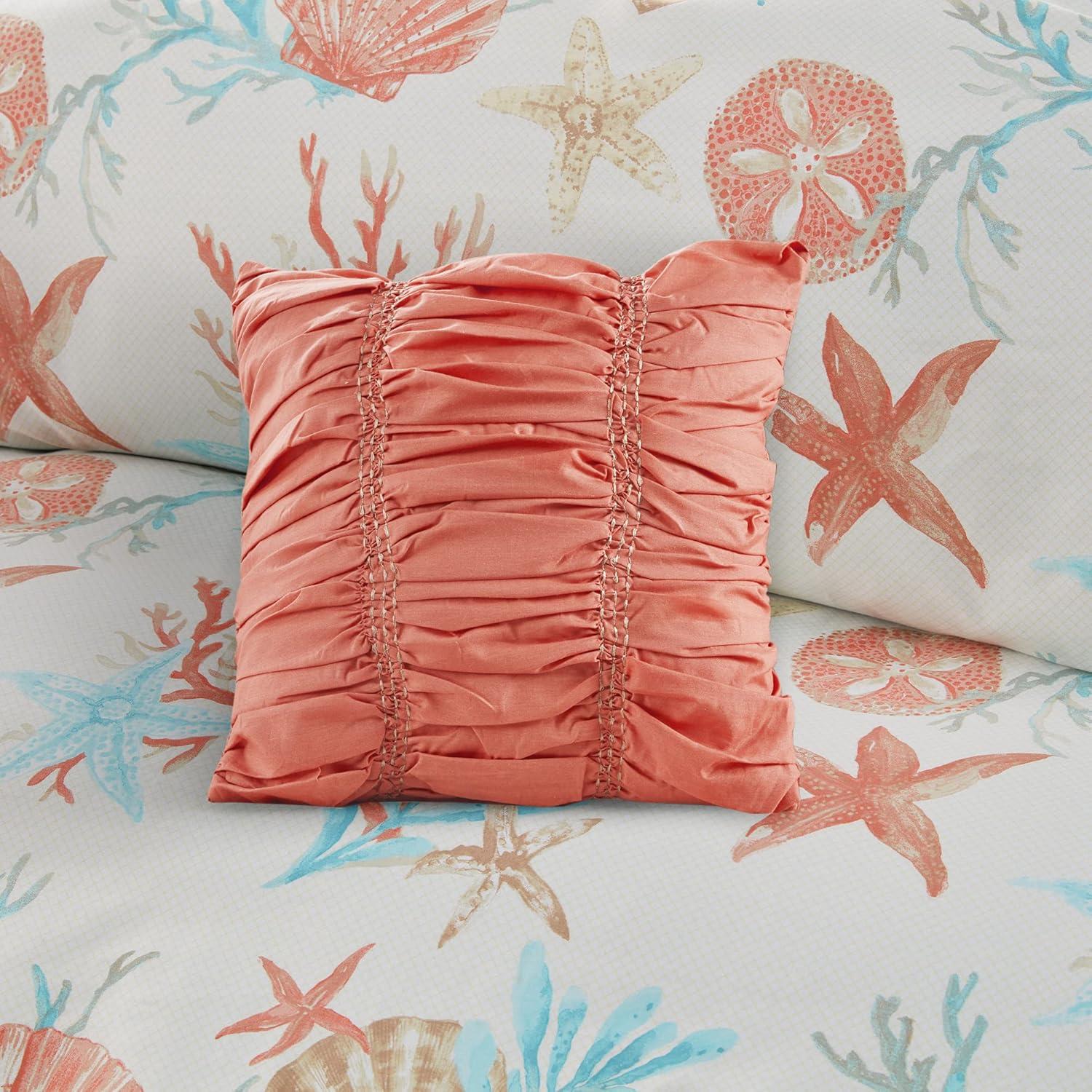 imageMadison Park Pebble Beach Cotton Duvet Set Coastal Starfish Sealife Design All Season Breathable Comforter Cover Bedding Matching Shams Decorative Pillows Coral FullQueen90quotx90quot 6 PieceCoral