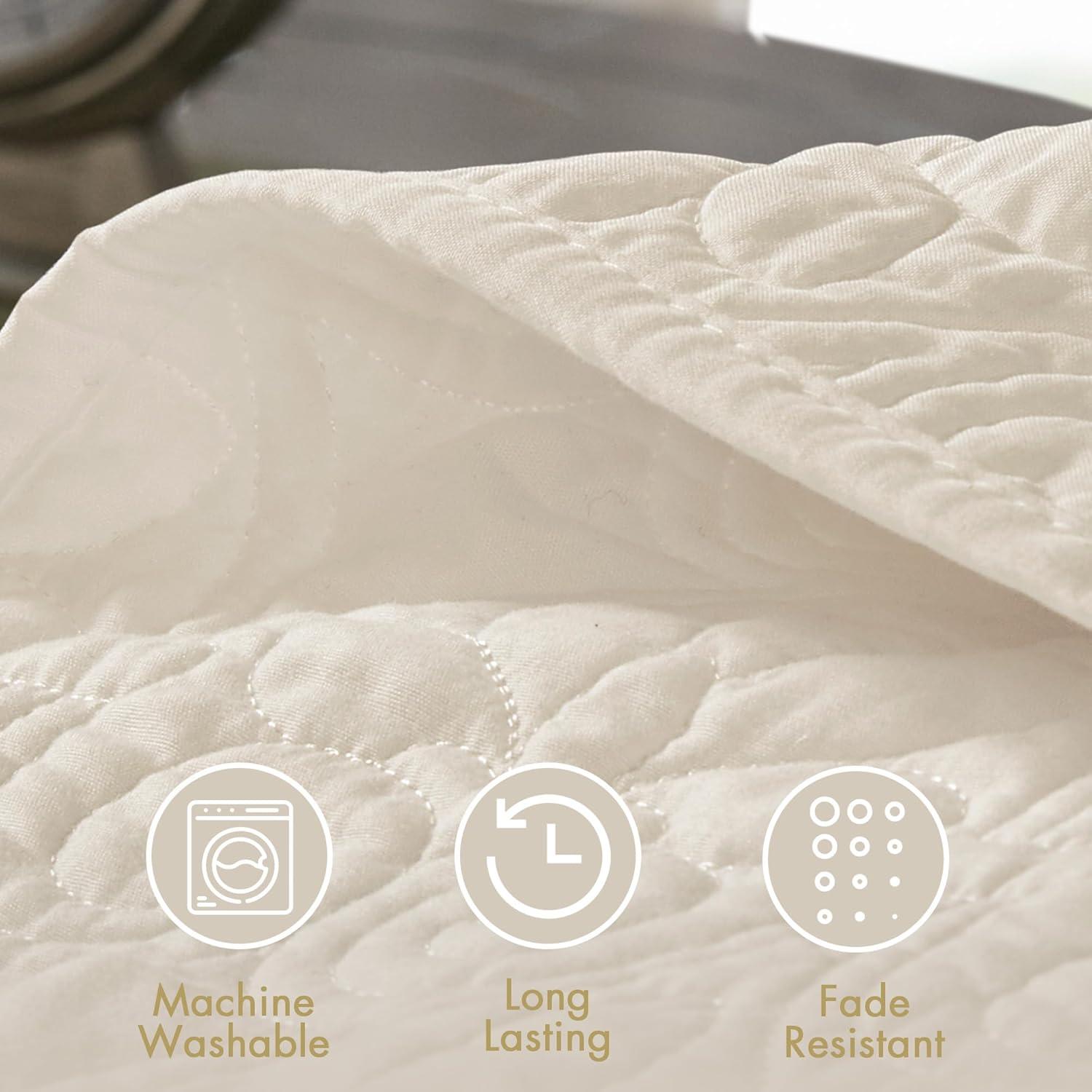 imageMadison Park Quebec King Size Quilt Bedding Set Cream Damask 3 Piece Bedding Quilt Coverlets Ultra Soft Microfiber Bed Quilts Quilted Coverlet