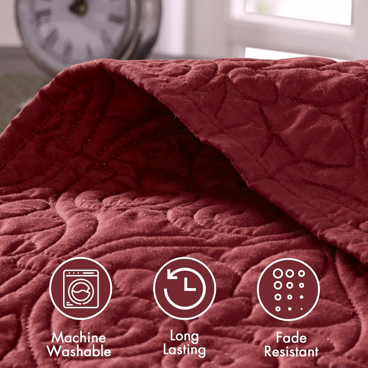 imageMadison Park Quebec Queen Size Quilt Bedding Set Ivory Damask 3 Piece Bedding Quilt Coverlets Ultra Soft Microfiber Bed Quilts Quilted CoverletRed