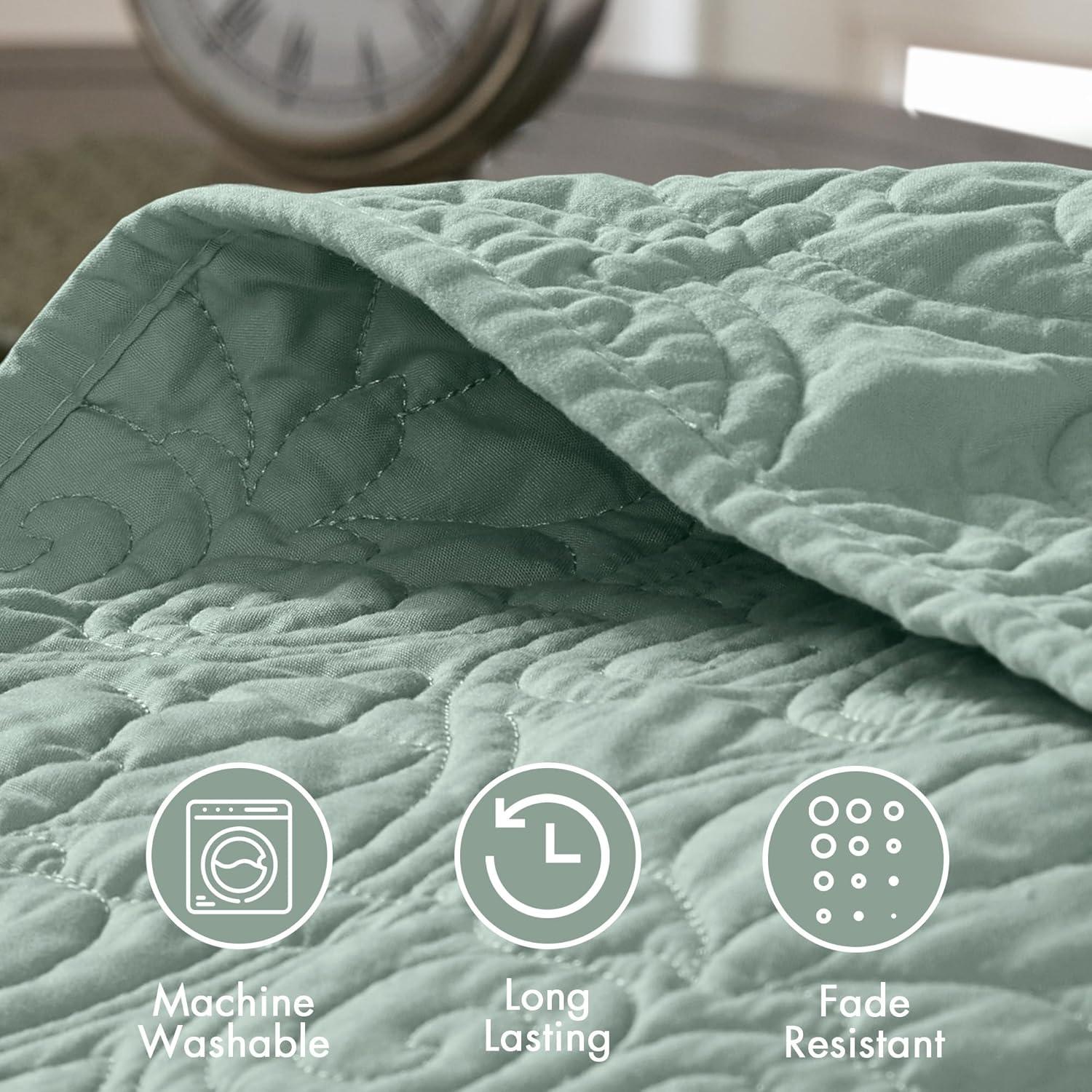 imageMadison Park Quebec Quilt Set Luxurious Damask Stitching Design Cotton Filled Lightweight Coverlet Bedspread Bedding Shams FullQueen90quotx90quot Cream 3 PieceSeafoam