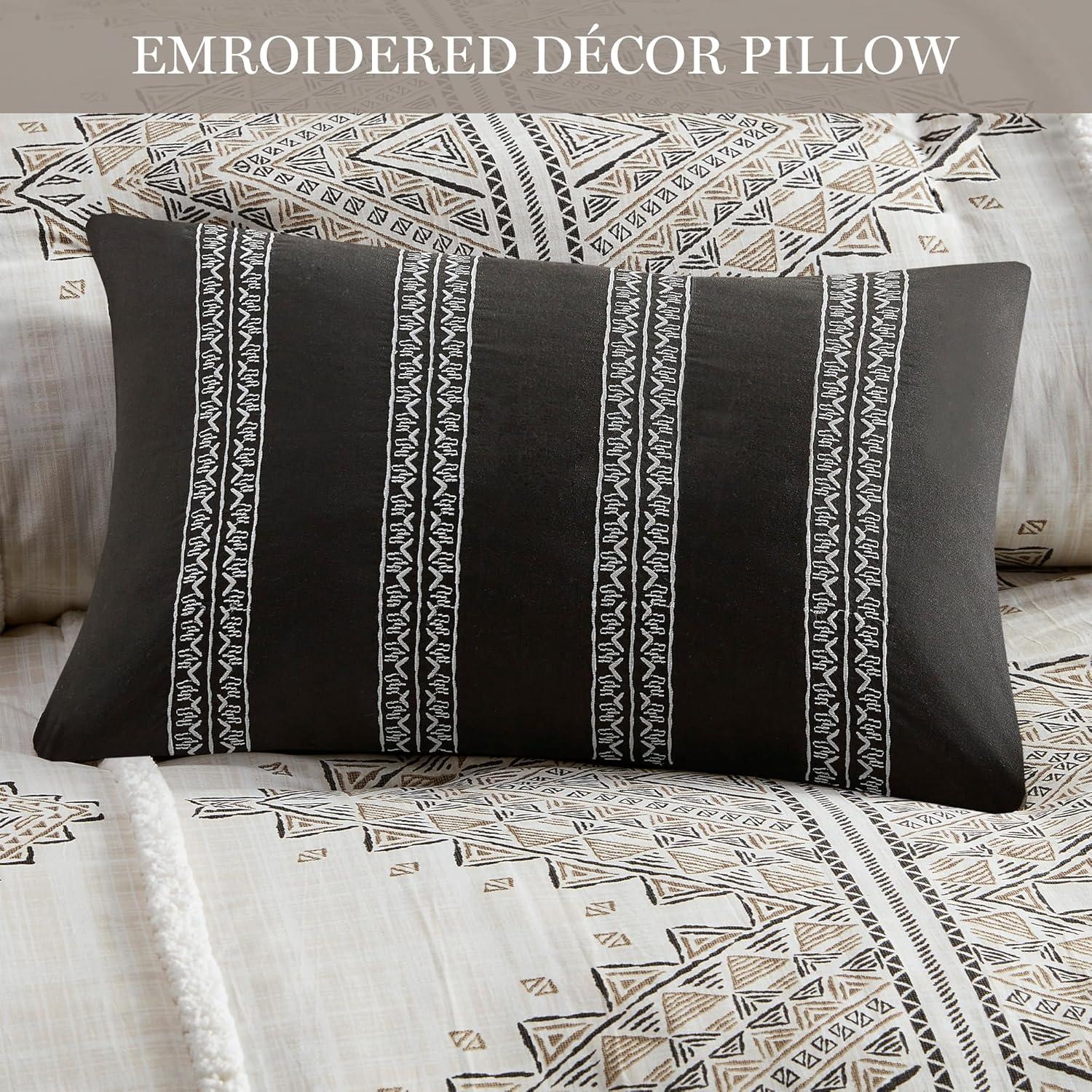 imageMadison Park Queen Comforter Set Boho Comforters with Chenille Trims Queen Bedding All Seasons Microfiber Bedding Queen Size Comforters Pillow ampamp Shams Ibiza FullQueen BlackIvory 4 PieceBlackIvory