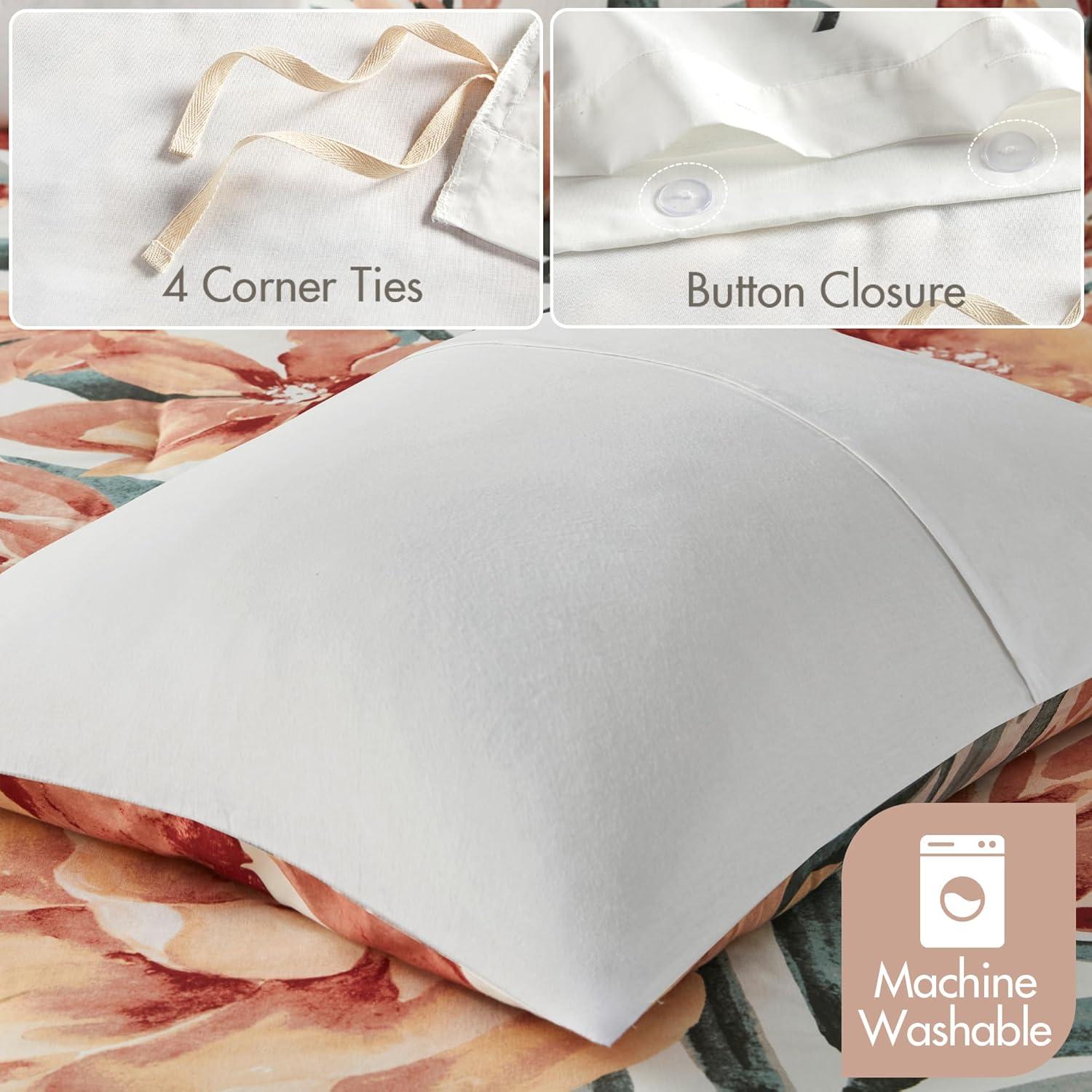 imageMadison Park Queen Duvet Cover Set Floral Duvet Cover for Queen Size Bed Natural ampamp Soft Cotton Modern Shabby Chic All Season Queen Bedding Cover Shams Dahlia FullQueen PeachOffWhite 3 PiecePeachOffwhite