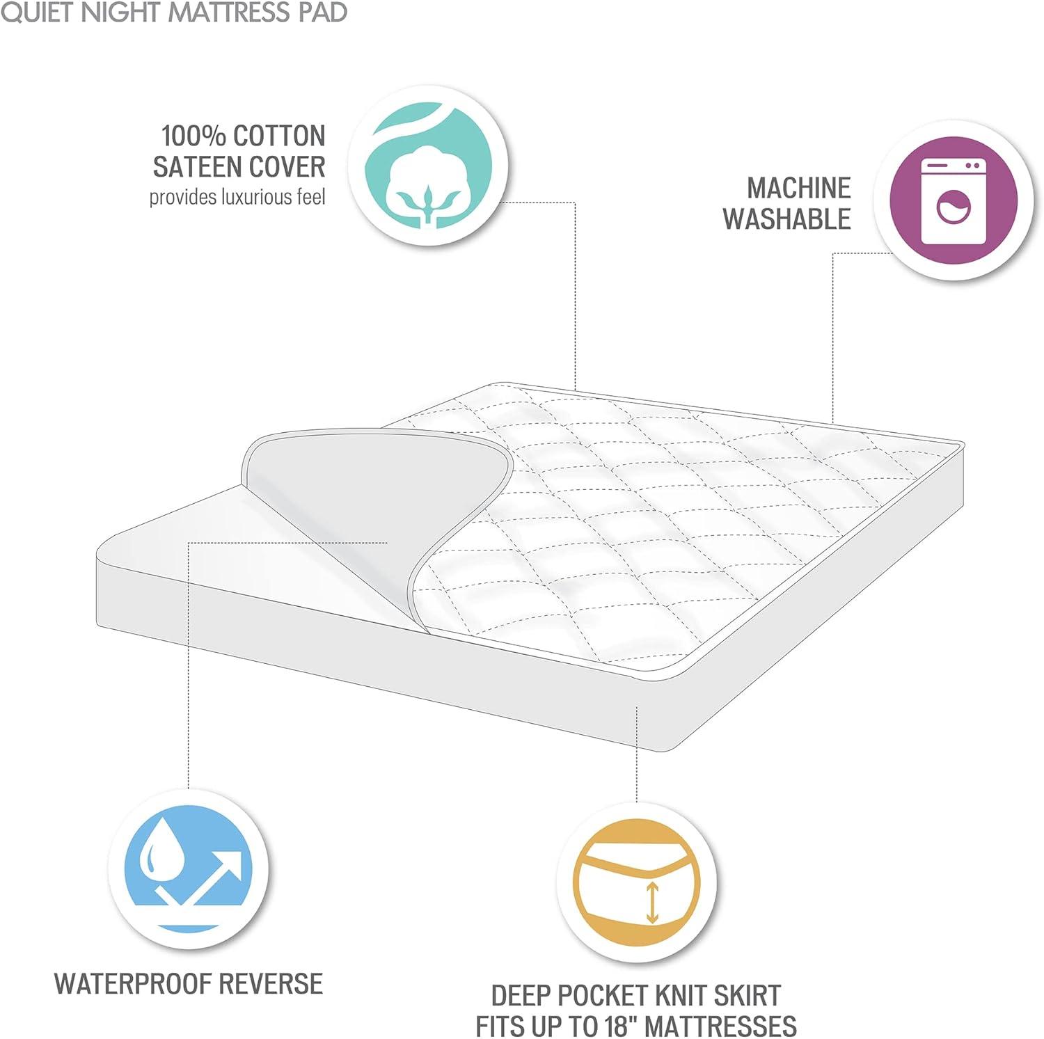 imageMadison Park Queen Mattress Protector Pad Waterproof Bed Cover Breathable 300TC Sateen Cotton Diamond Quilted Topper Quiet Nights Fitted Pocket Fits Up to 18 Inch Machine Washable WhiteTwin