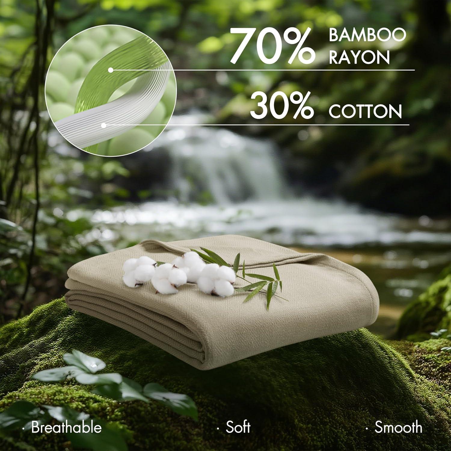 imageMadison Park Queen Size Blanket 70 Rayon BambooBased 30 Cotton Breathable for Hot Sleepers Menopause Ultra Soft and SnagResistant Summer Blanket for Bed or Couch Queen 90quotx90quot Sage GreenKhaki